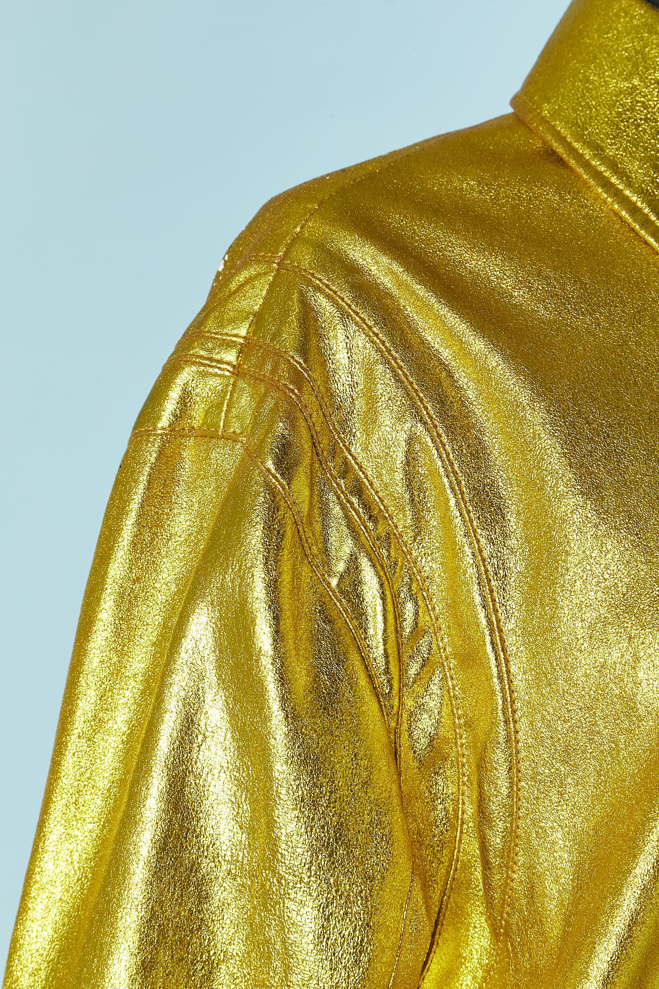 Gold leather jacket with Grafittis and paint on the back JITROIS New In New Condition For Sale In Saint-Ouen-Sur-Seine, FR