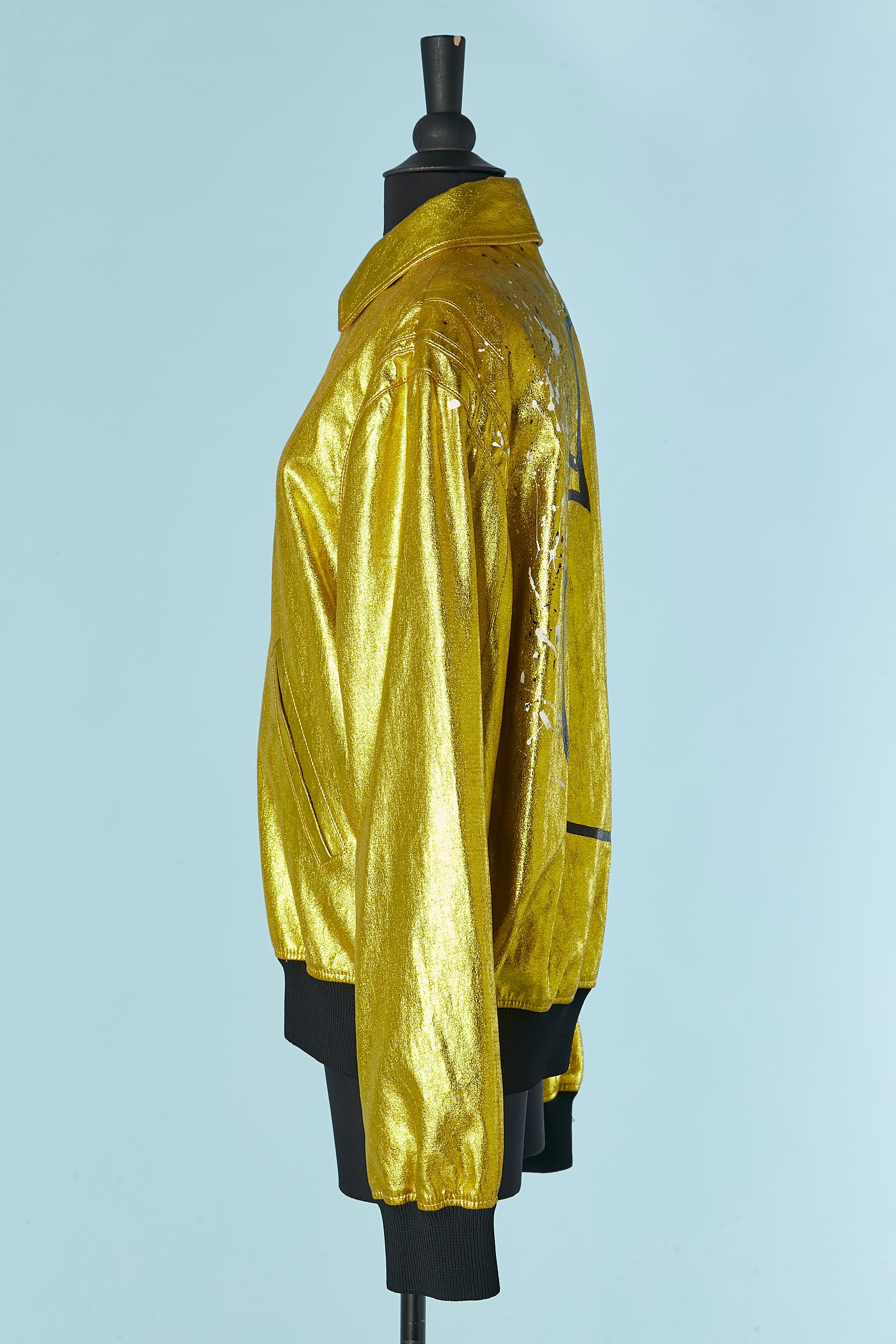 Men's Gold leather jacket with Grafittis and paint on the back JITROIS New For Sale