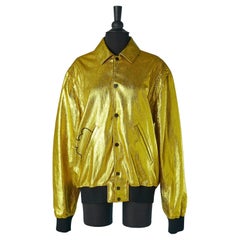 Giacca in pelle dorata con Grafittis e vernice sulla schiena JITROIS New