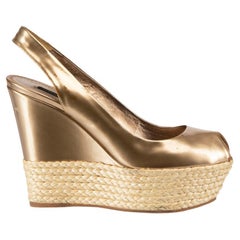 Gold Leather Lagoon Raffia Wedges Size IT 38