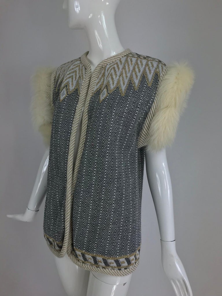 Gold Leather Reversible Metallic Knit Fur Trimmed Vest 1980s For Sale ...