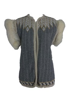 Gold Leather Reversible Metallic Knit Fur Trimmed Vest 1980s