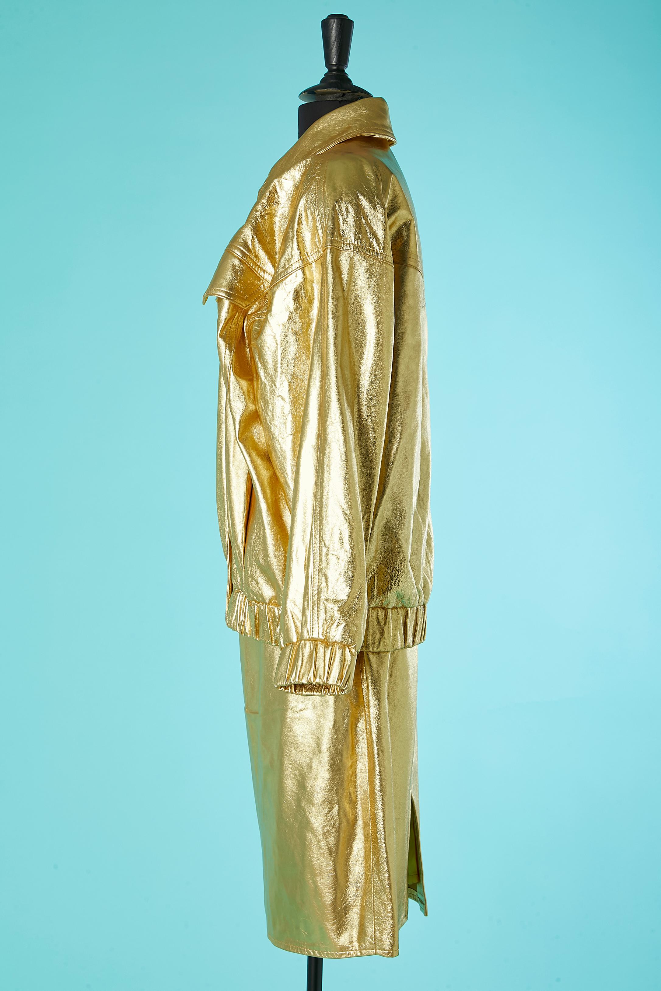 Gold leather skirt-suit VAKKO In Excellent Condition For Sale In Saint-Ouen-Sur-Seine, FR