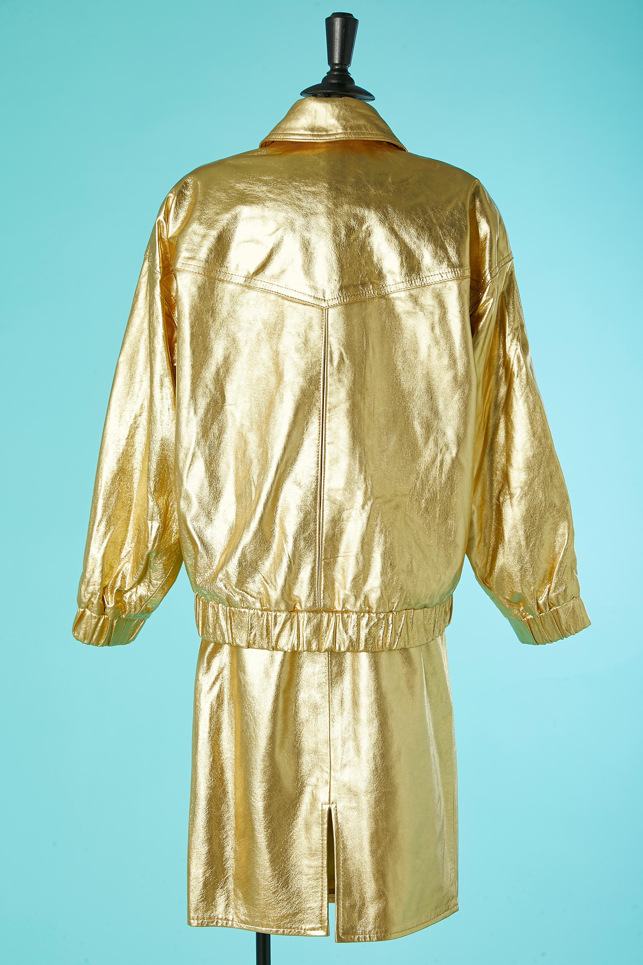 Women's Gold leather skirt-suit VAKKO  For Sale