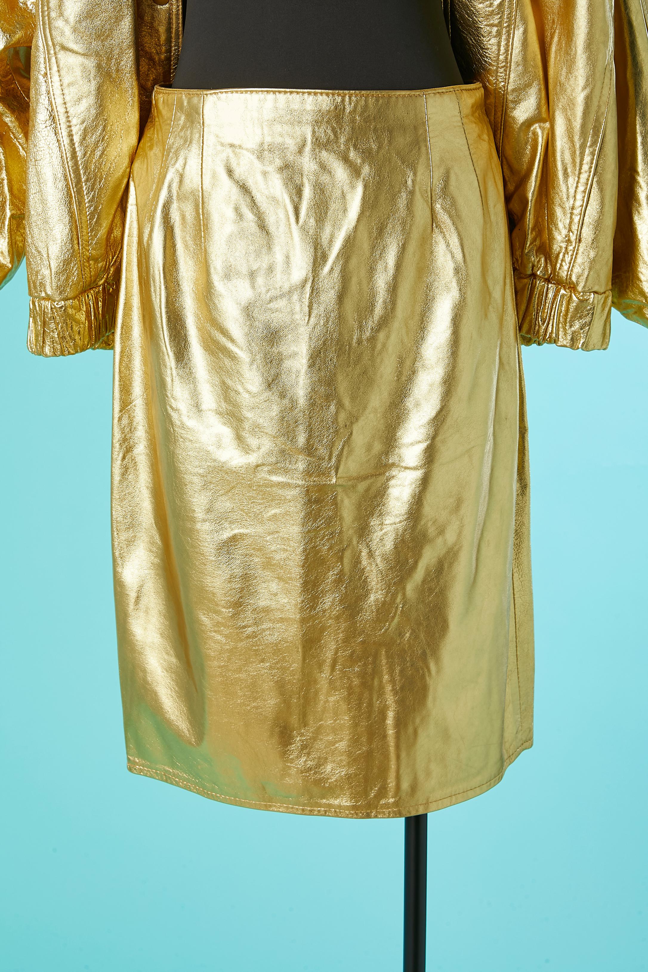 Gold leather skirt-suit VAKKO  For Sale 1