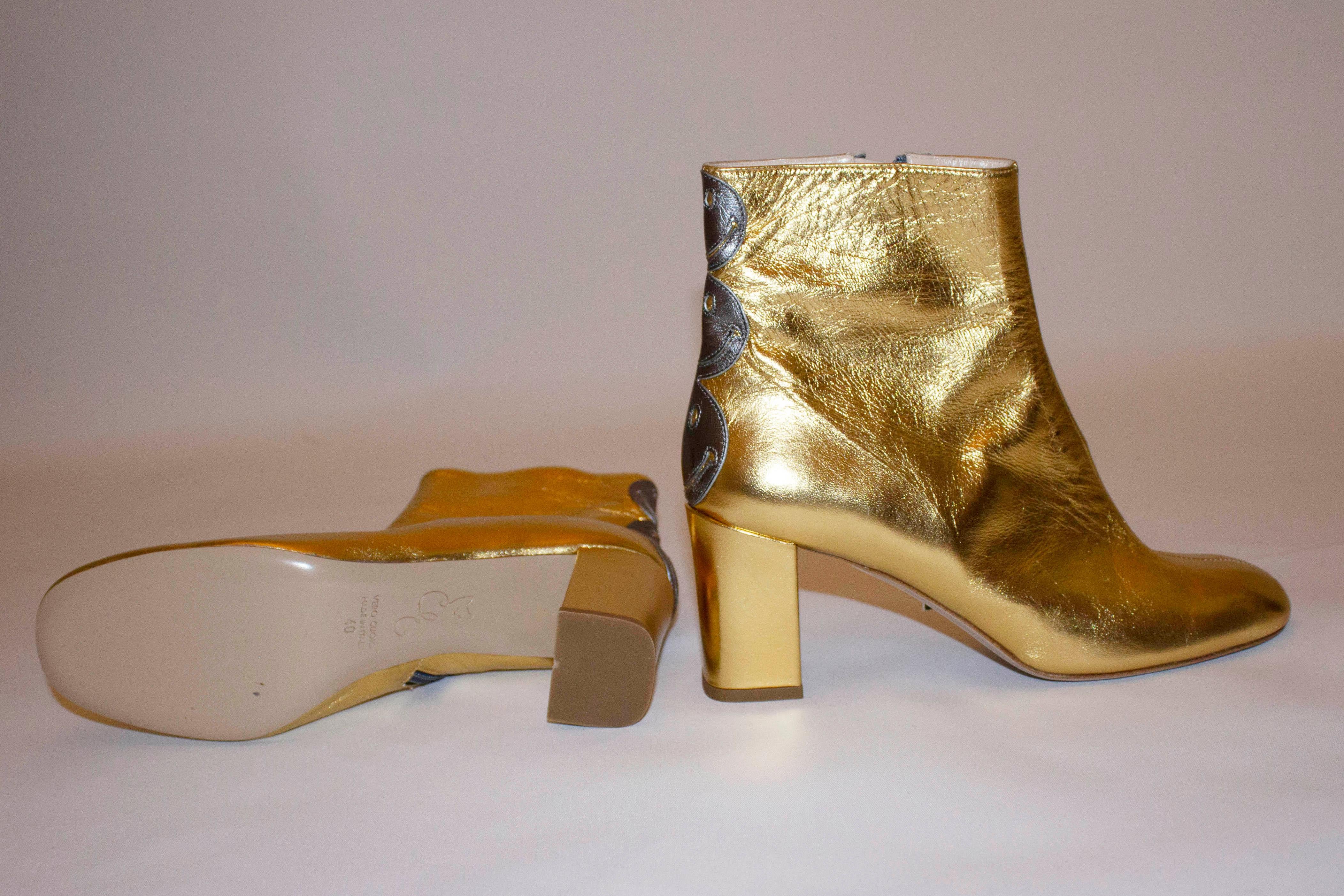Brown Gold Leather Smiley Boots by Camilla Elphick For Sale