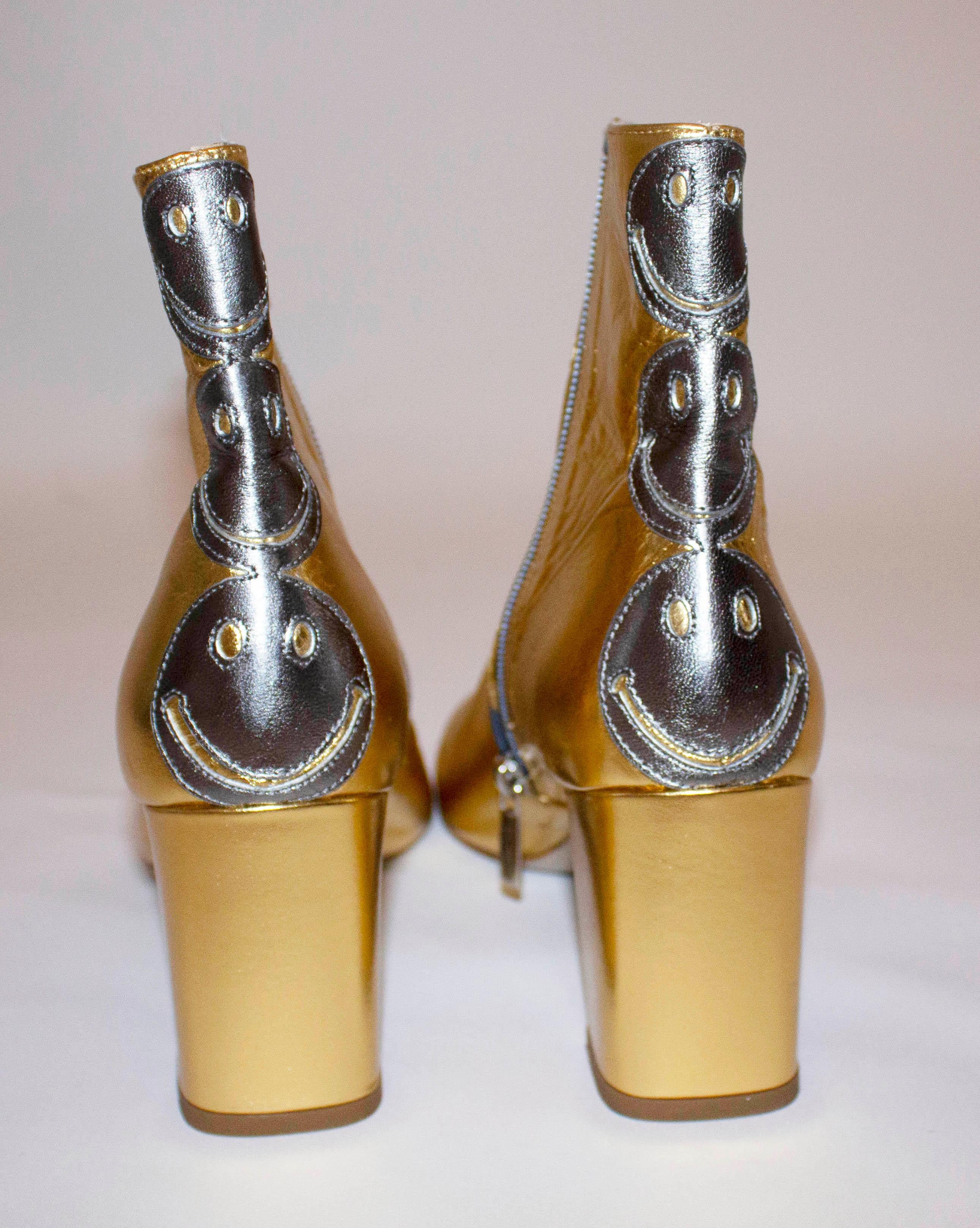 Gold Leather Smiley Boots by Camilla Elphick In Good Condition For Sale In London, GB