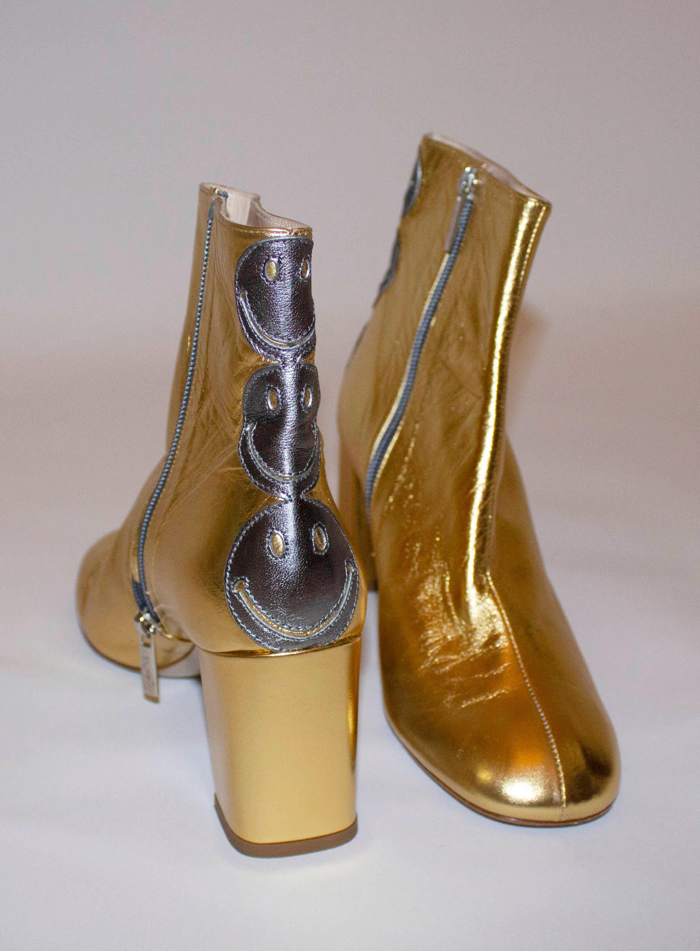 Women's Gold Leather Smiley Boots by Camilla Elphick For Sale