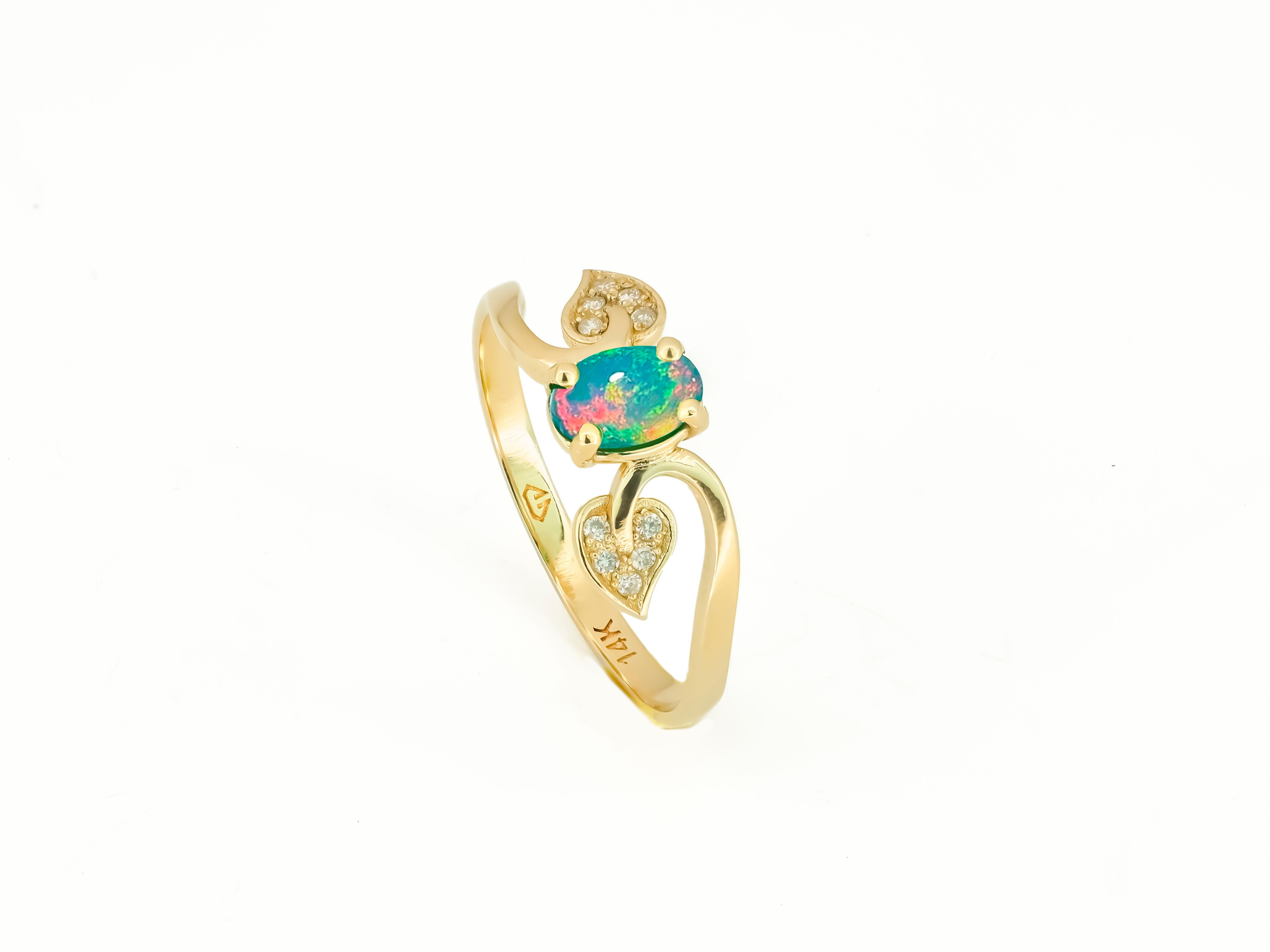 Gold leaves ring with opal.  In New Condition For Sale In Istanbul, TR