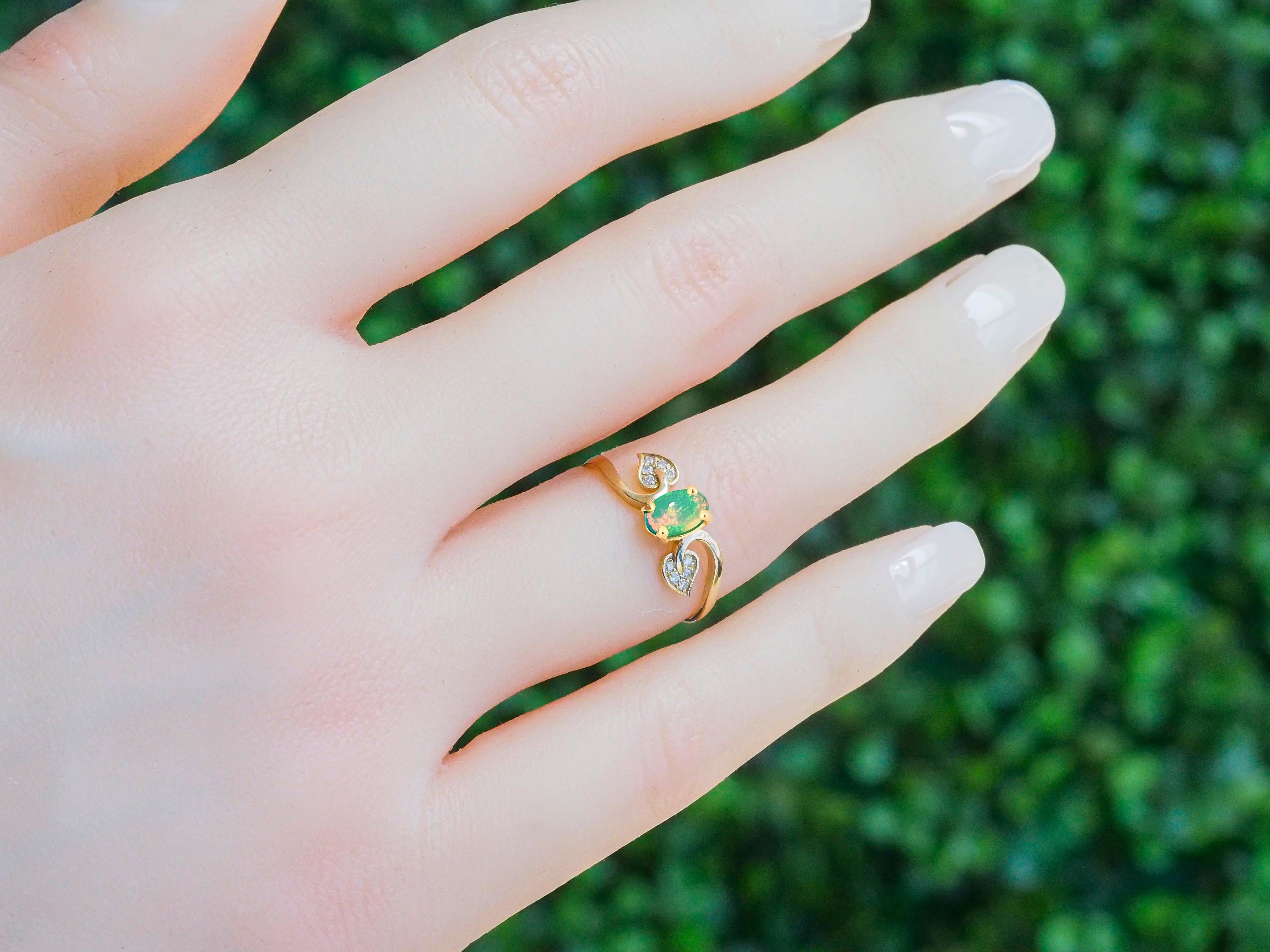 Gold leaves ring with opal.  For Sale 1