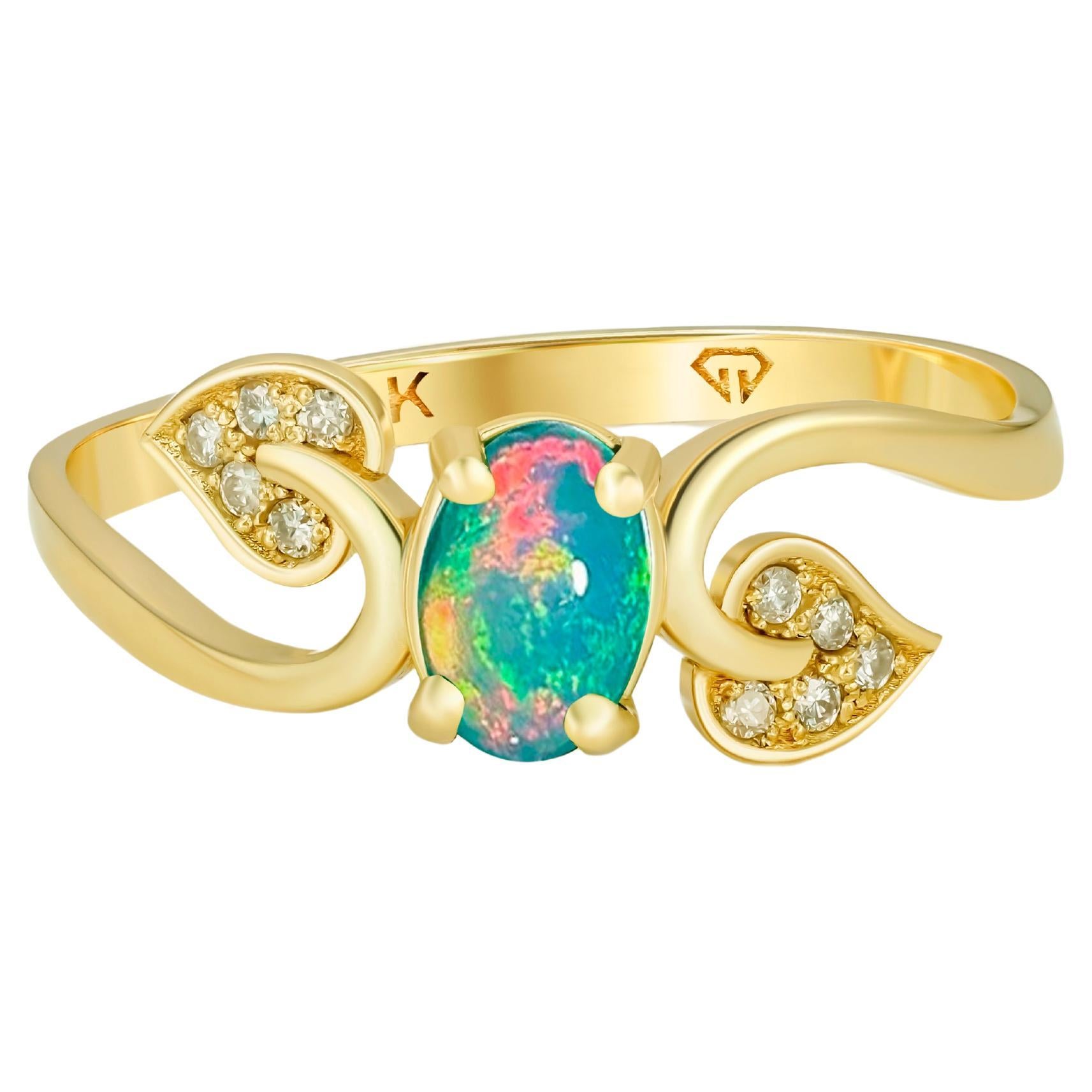 Gold leaves ring with opal. 