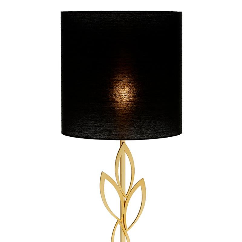 Table lamp gold Leaves with structure
in gold plated brass on oxide black base.
With black shade included. 1 bulb, lamp
holder type E27, max 40 watt. bulb not
included.