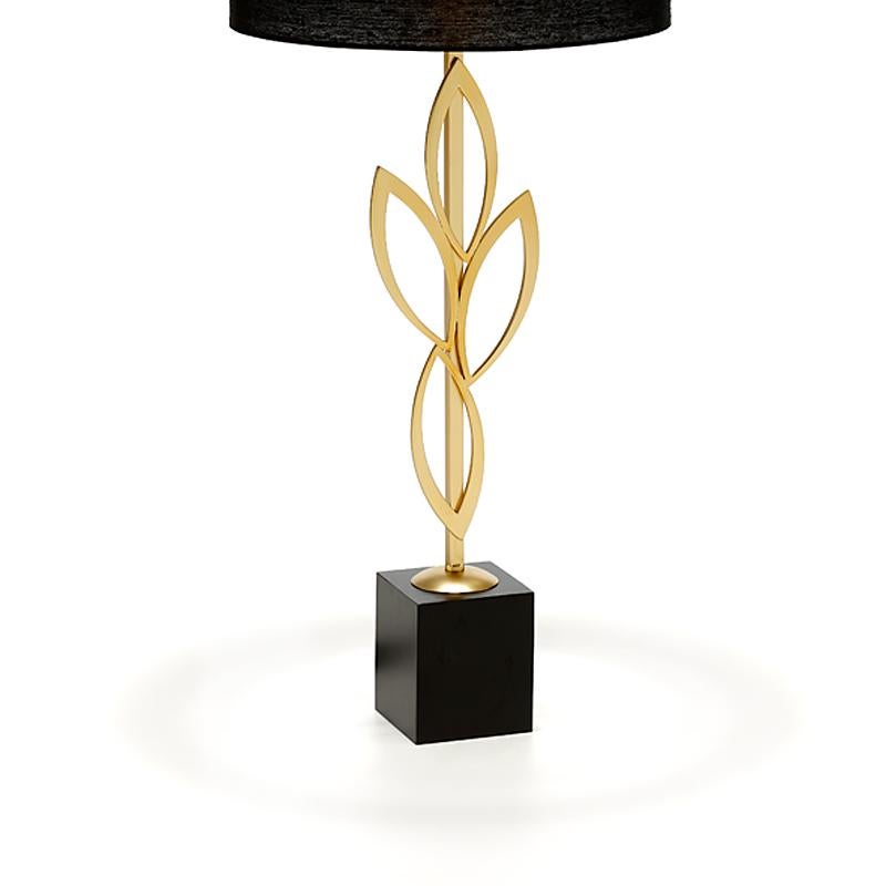 Tischlampe mit goldenen Blättern aus vergoldetem Messing (Handgefertigt) im Angebot