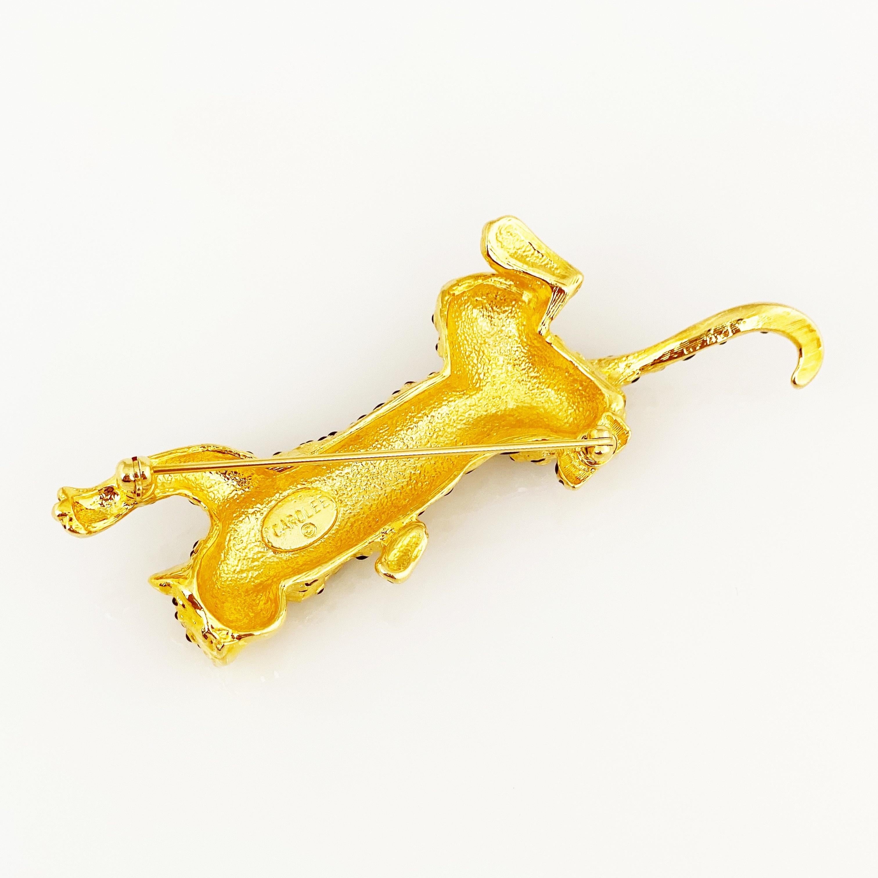 Gold Leopard Figural Brooch by Carolee, 1980s In Good Condition In McKinney, TX