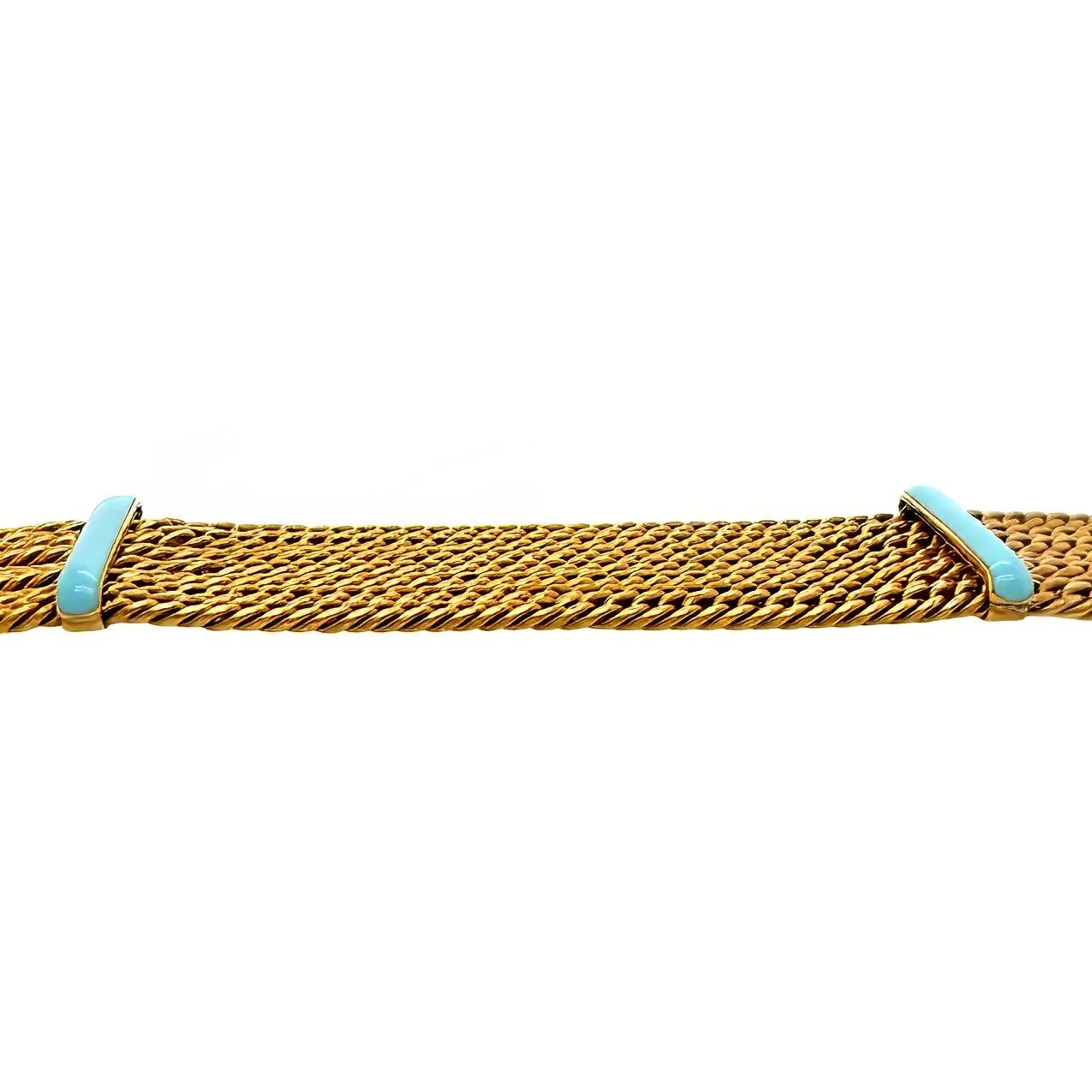 Gold Hellblaues Emaille-Maschenarmband im Zustand „Gut“ in New York, NY