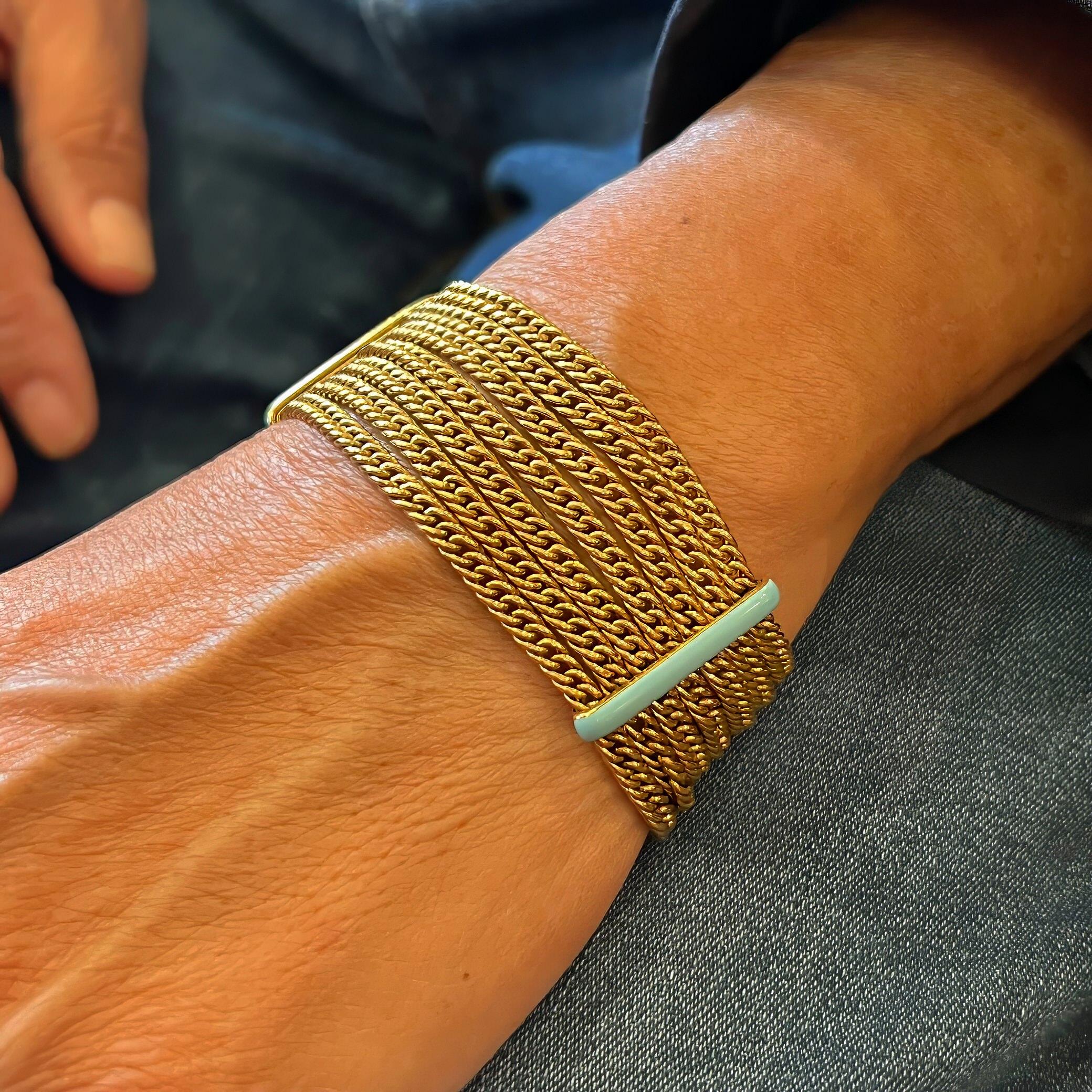 Gold Hellblaues Emaille-Maschenarmband Damen