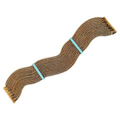 Gold Hellblaues Emaille-Maschenarmband