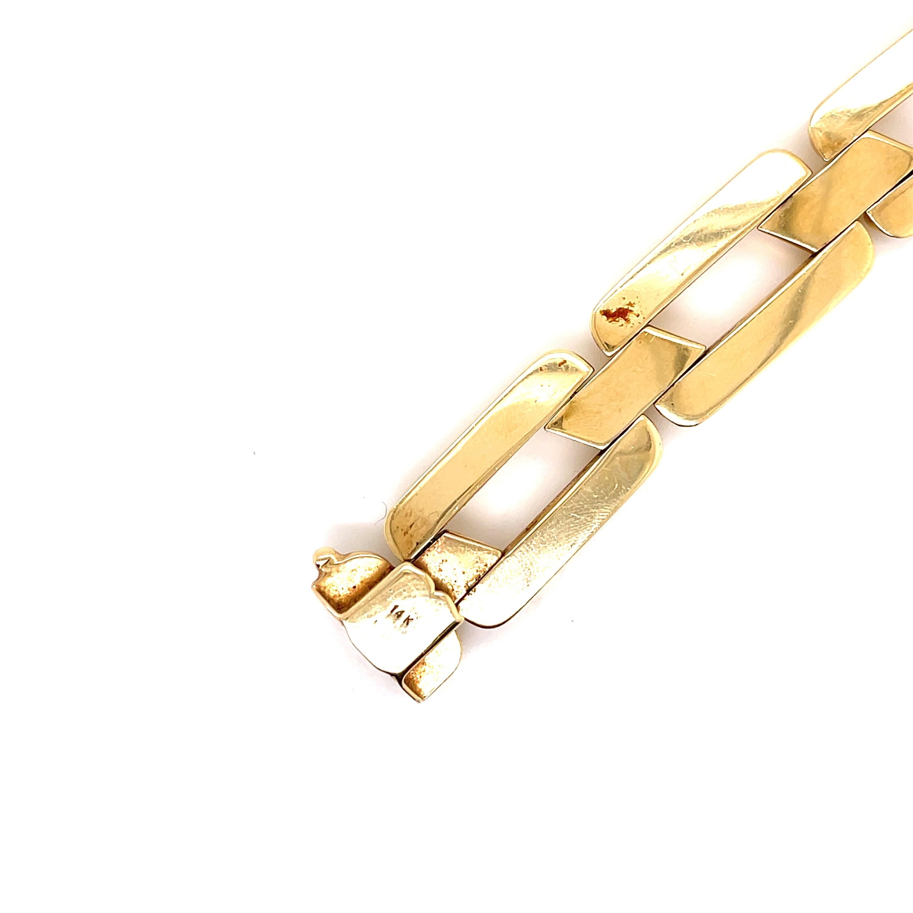 Bracelet à maillons rectangulaires en or jaune 14 carats 24,5 grammes 7,15 pouces  Excellent état - En vente à New York, NY