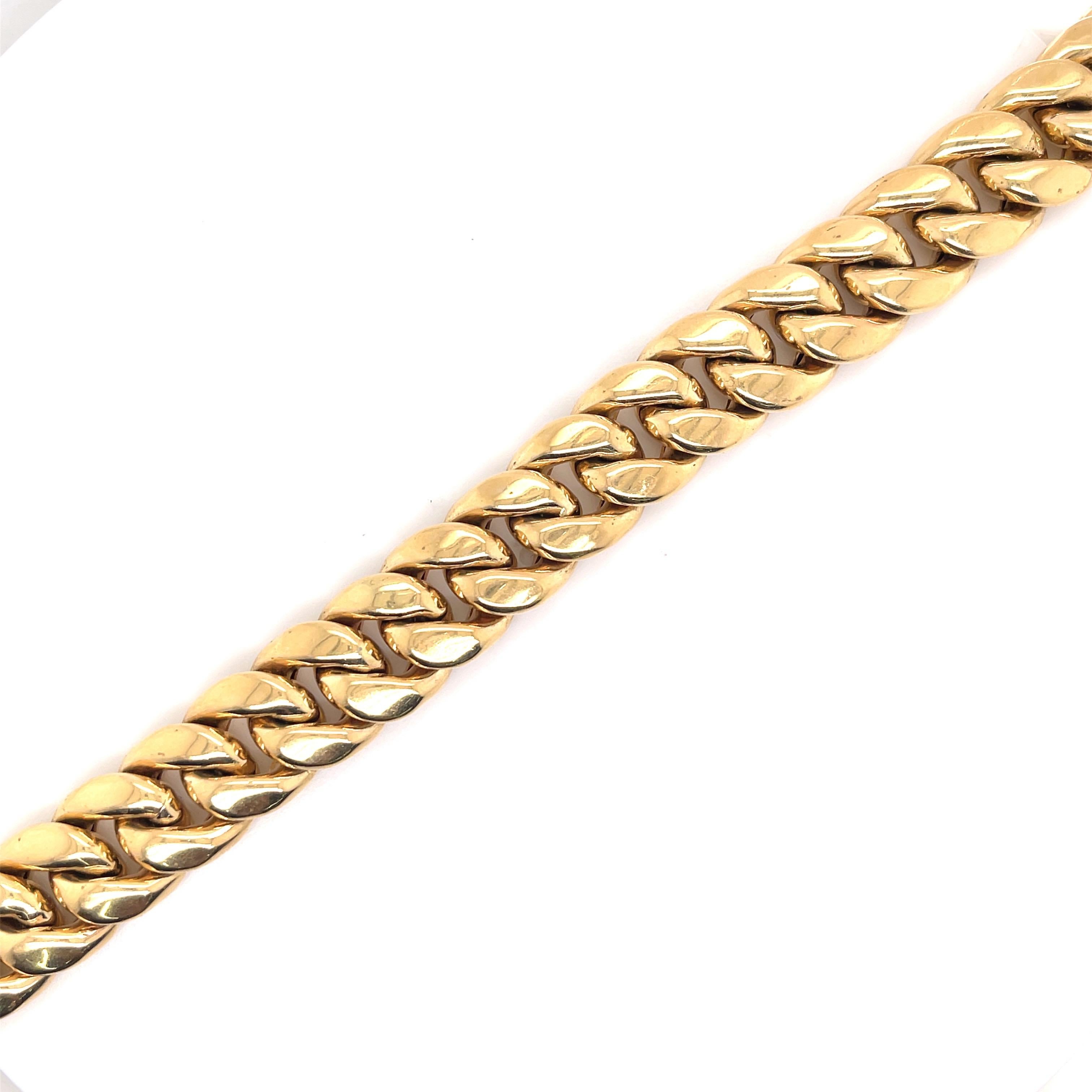 Cuban Link Bracelet 14 Karat Yellow Gold 43.3 Grams 8.38 Inches In Excellent Condition For Sale In New York, NY