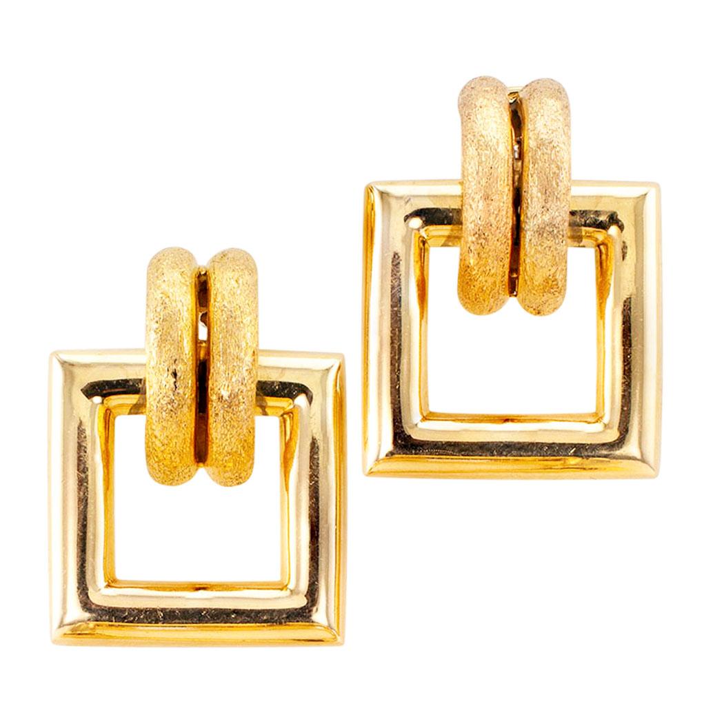 Modernist Yellow Gold Link Bracelet Earring Set