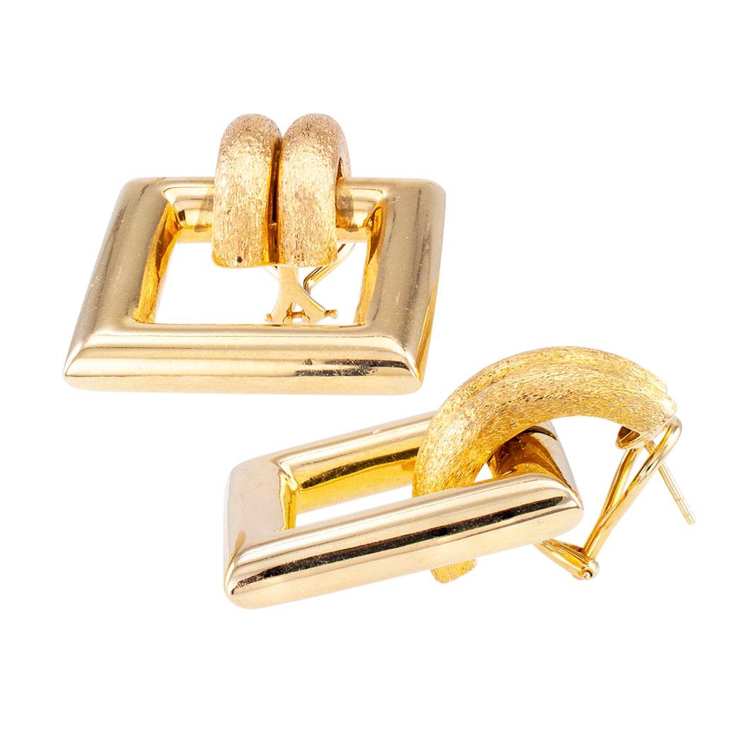 Women's Yellow Gold Link Bracelet Earring Set