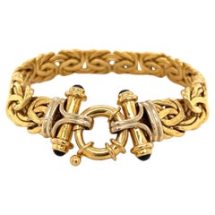 Vintage Gold Link Cabochon Onyx Toggle Clasp Bracelet Estate Fine Jewelry