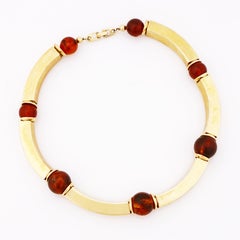 Gold Link Choker Necklace With Lucite Tortoise Beads By Napier, 1970s