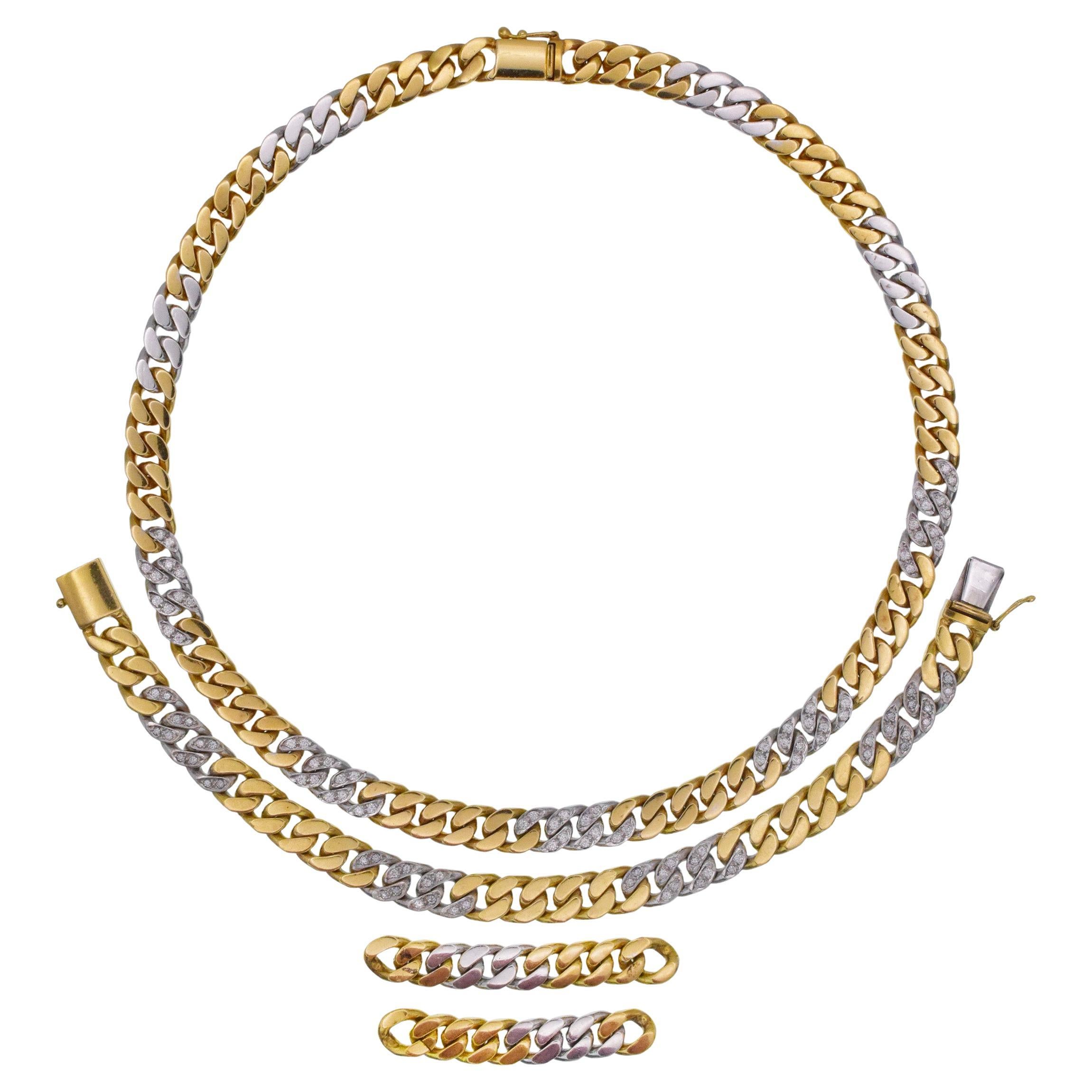 Artiste Collier et bracelet à maillons en or sertis de diamants ronds en vente
