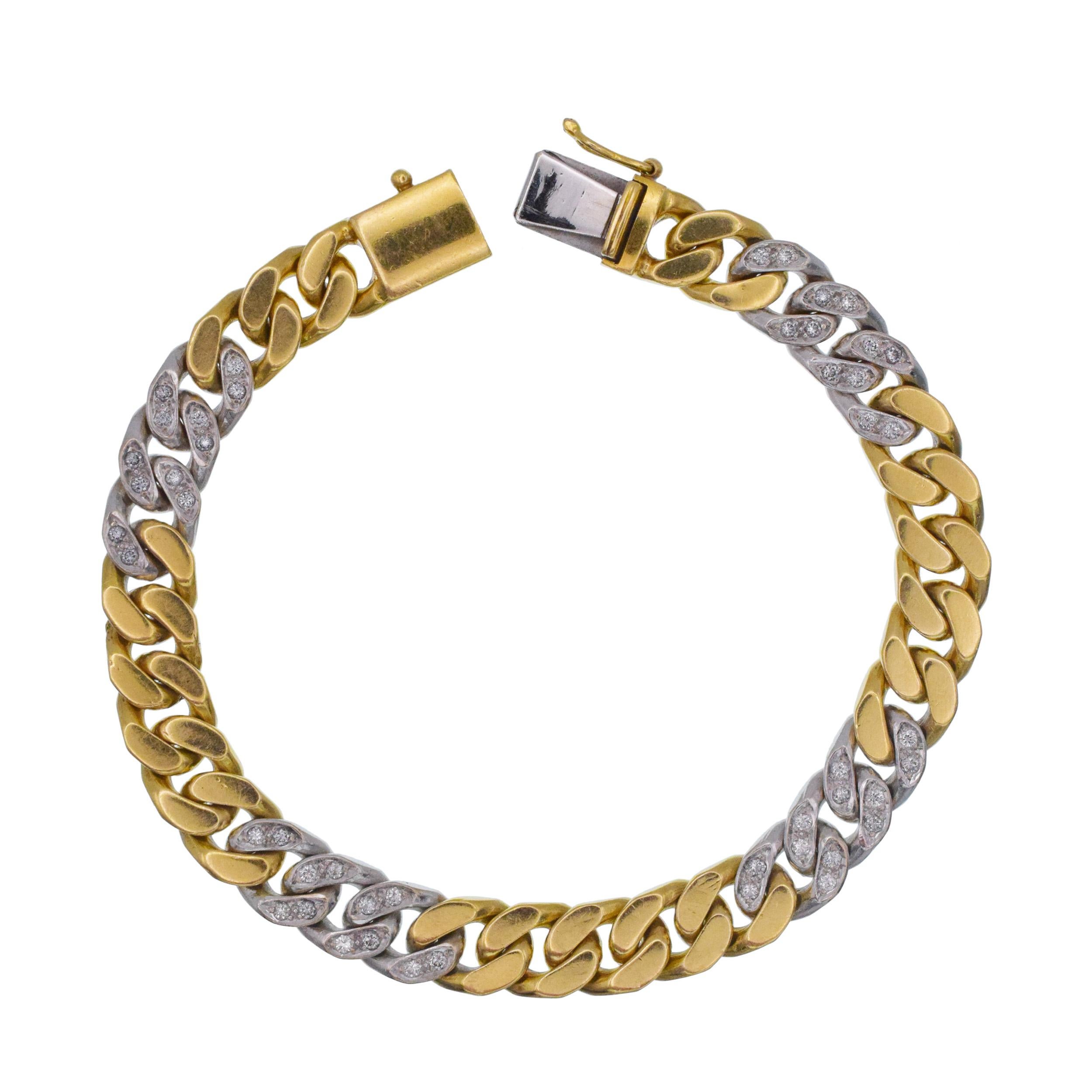 Taille ronde Collier et bracelet à maillons en or sertis de diamants ronds en vente