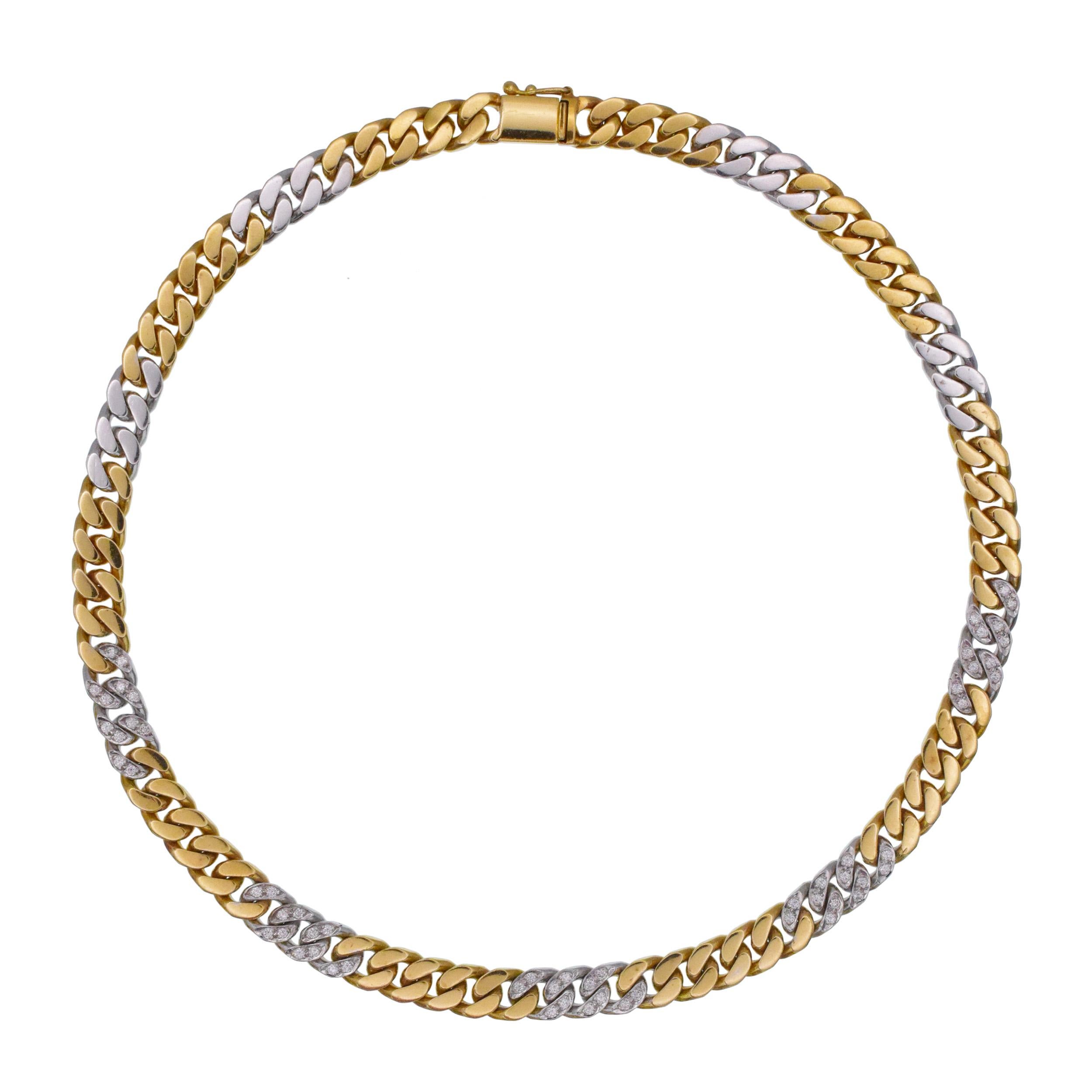 Collier et bracelet à maillons en or sertis de diamants ronds Unisexe en vente