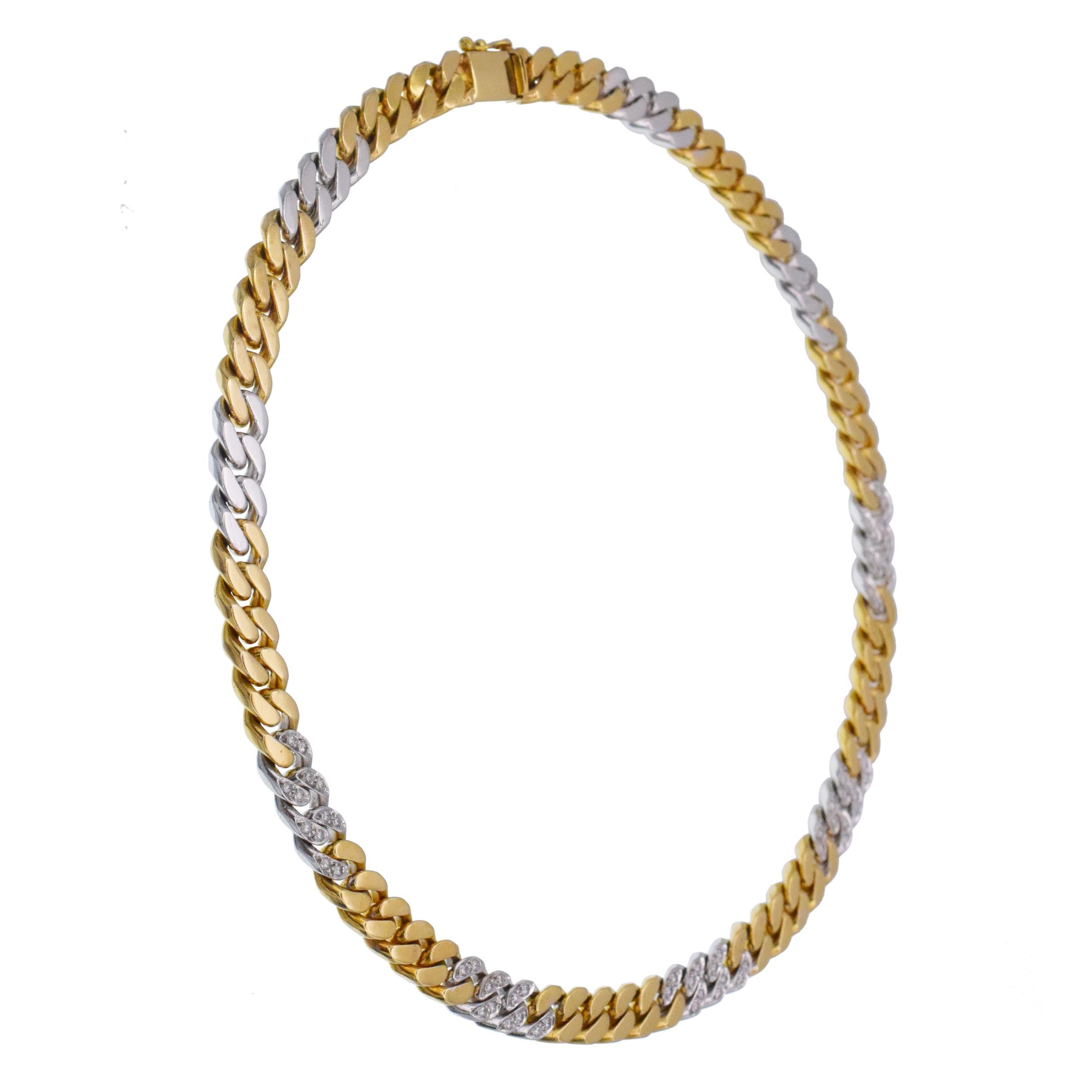 Collier et bracelet à maillons en or sertis de diamants ronds en vente 1