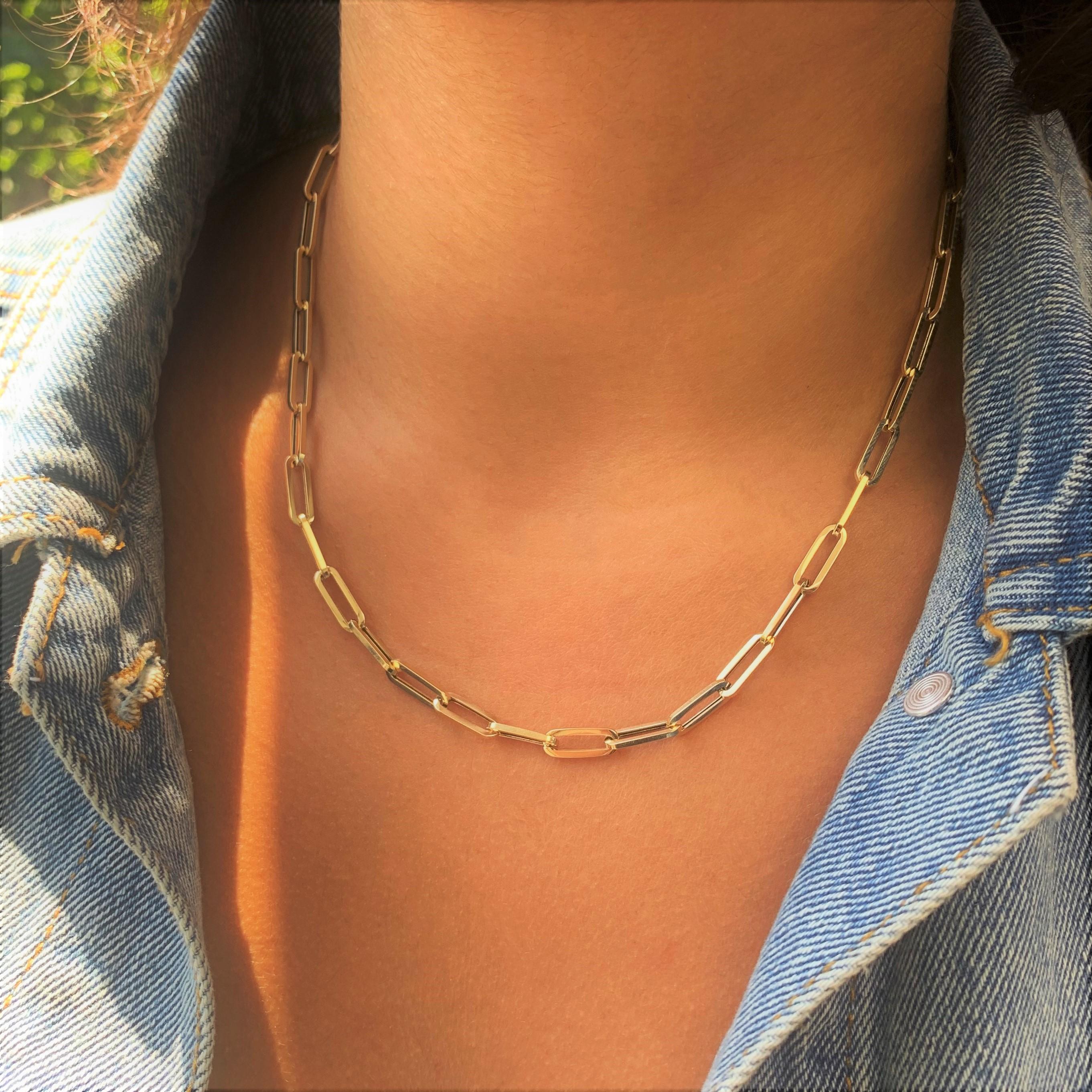 Gold Link Paperclip Chain Necklace for Her 14k Yellow Gold Women's Necklace For Sale 1