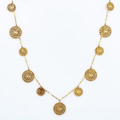 Gold "Lion and Sun" Persian Coin Dangle Necklace By Goldette, 1970s