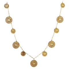 Gold "Lion and Sun" Persian Coin Dangle Necklace By Goldette, 1970s