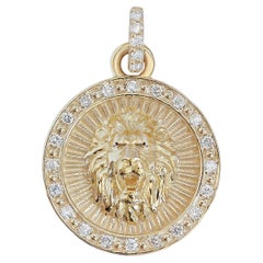 Gold Lion Astrology Symbol Coin Pendant Necklace - 14K Yellow Gold