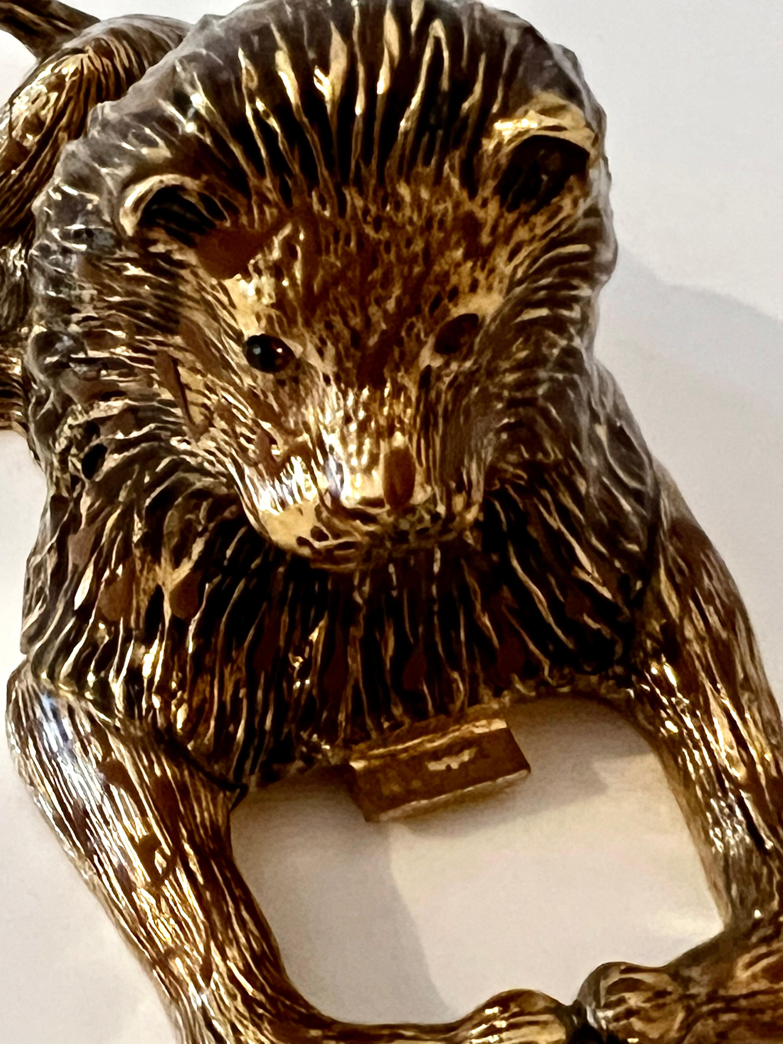 20th Century Gold Lion Bottle Opener with Jewel Eyes