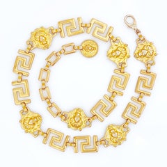 Gold Lion Head Chain Link Belt By Anne Klein, 1980s