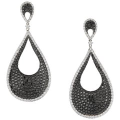 Vintage Gold Loop Earrings with Black and White Diamonds