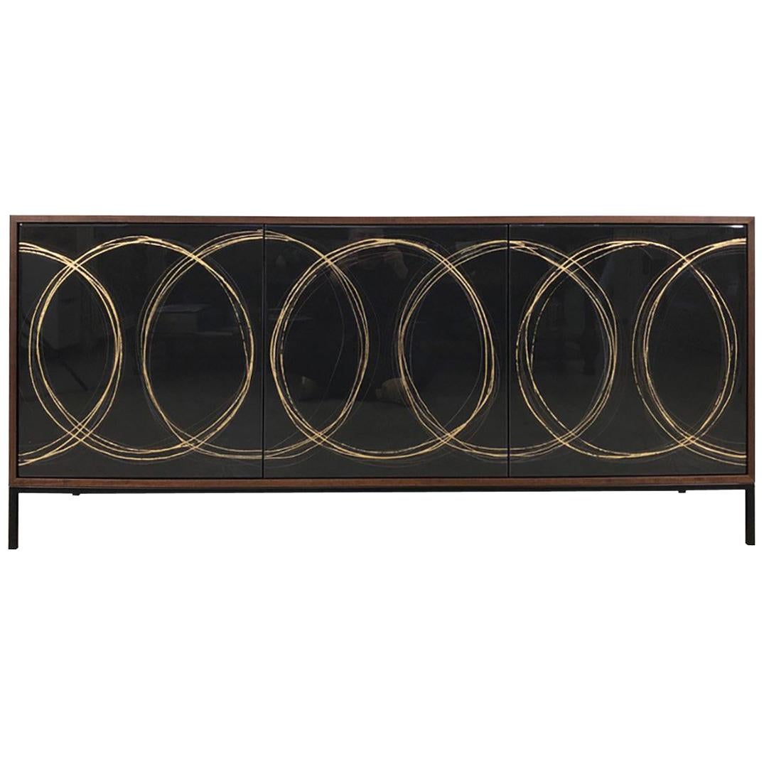 Gold Loop Sideboard, Art Door Cabinet, Custom Art Door Credenza For Sale