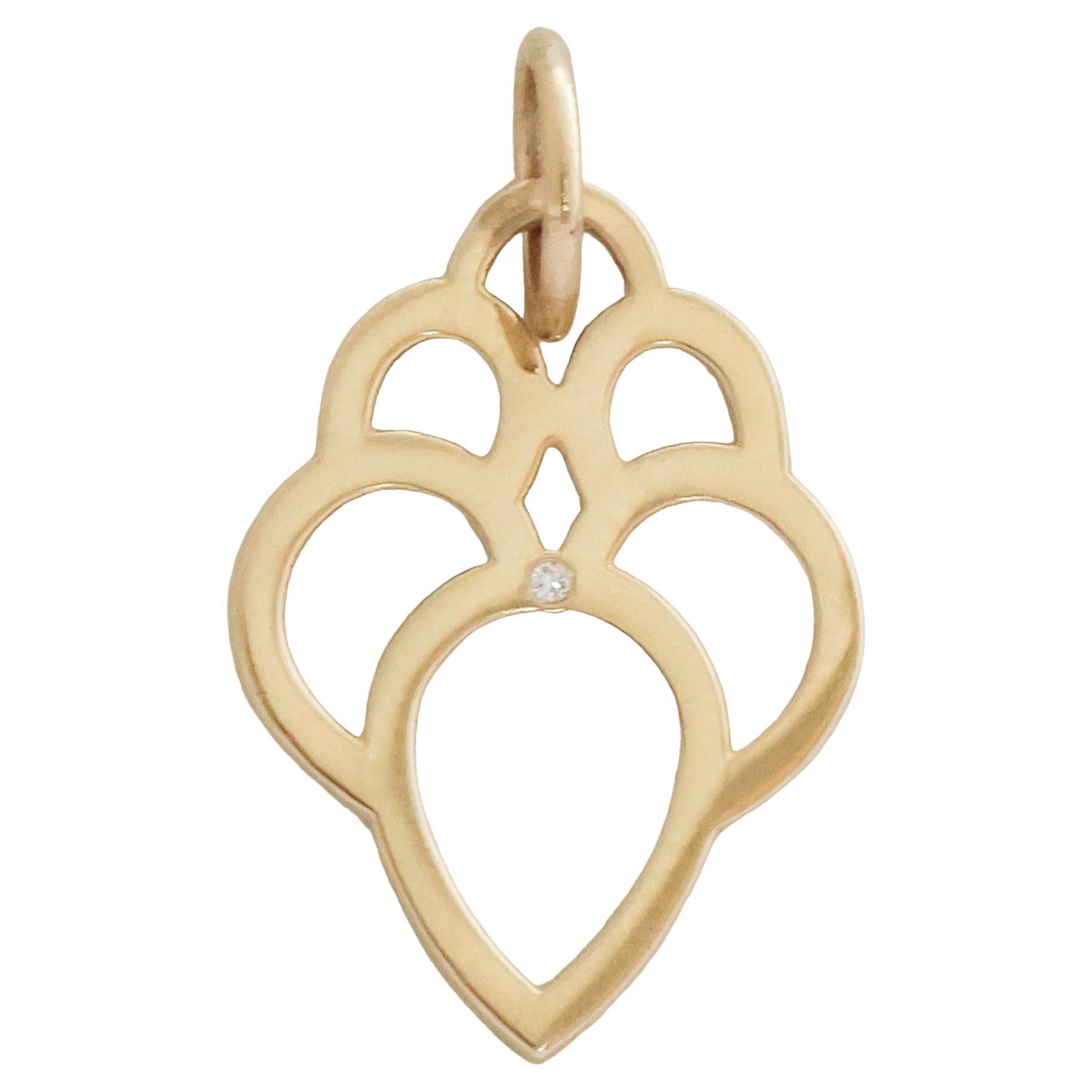 Brilliant Cut Gold Lotus Diamond Pendant Necklace Charm For Sale