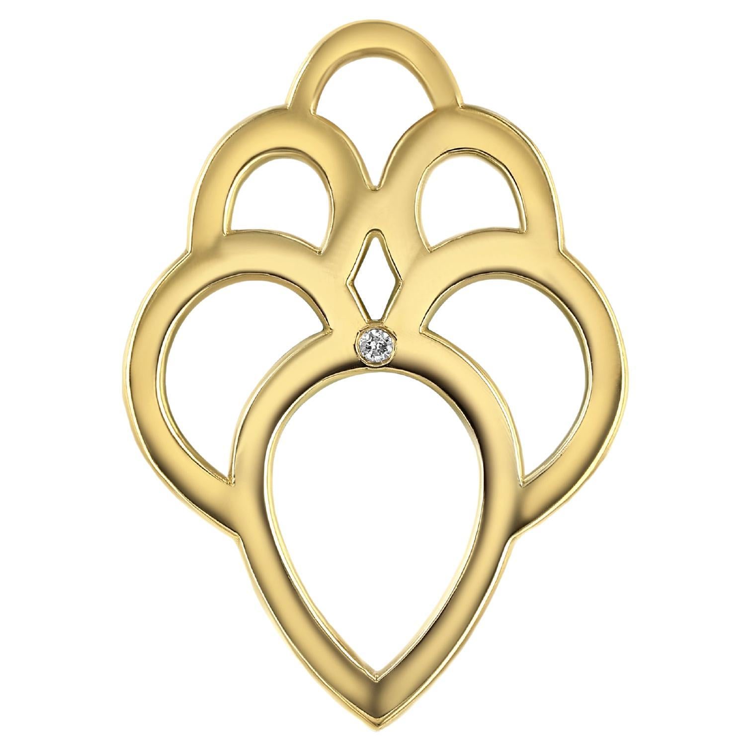 Gold Lotus Diamond Pendant Necklace Charm For Sale