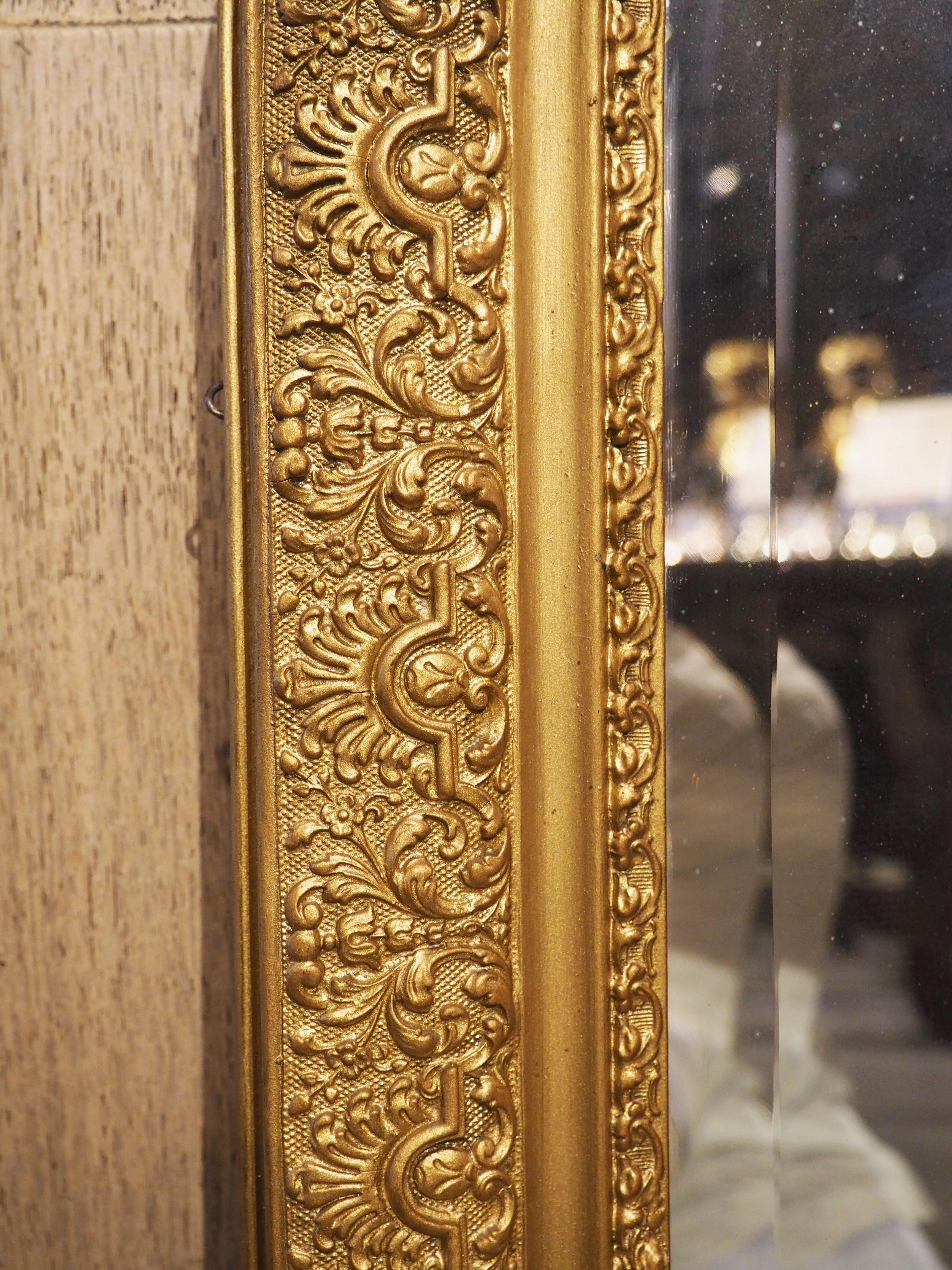 20th Century Gold Louis Philippe Style Beveled Mirror with Foliate and Floral Decor For Sale