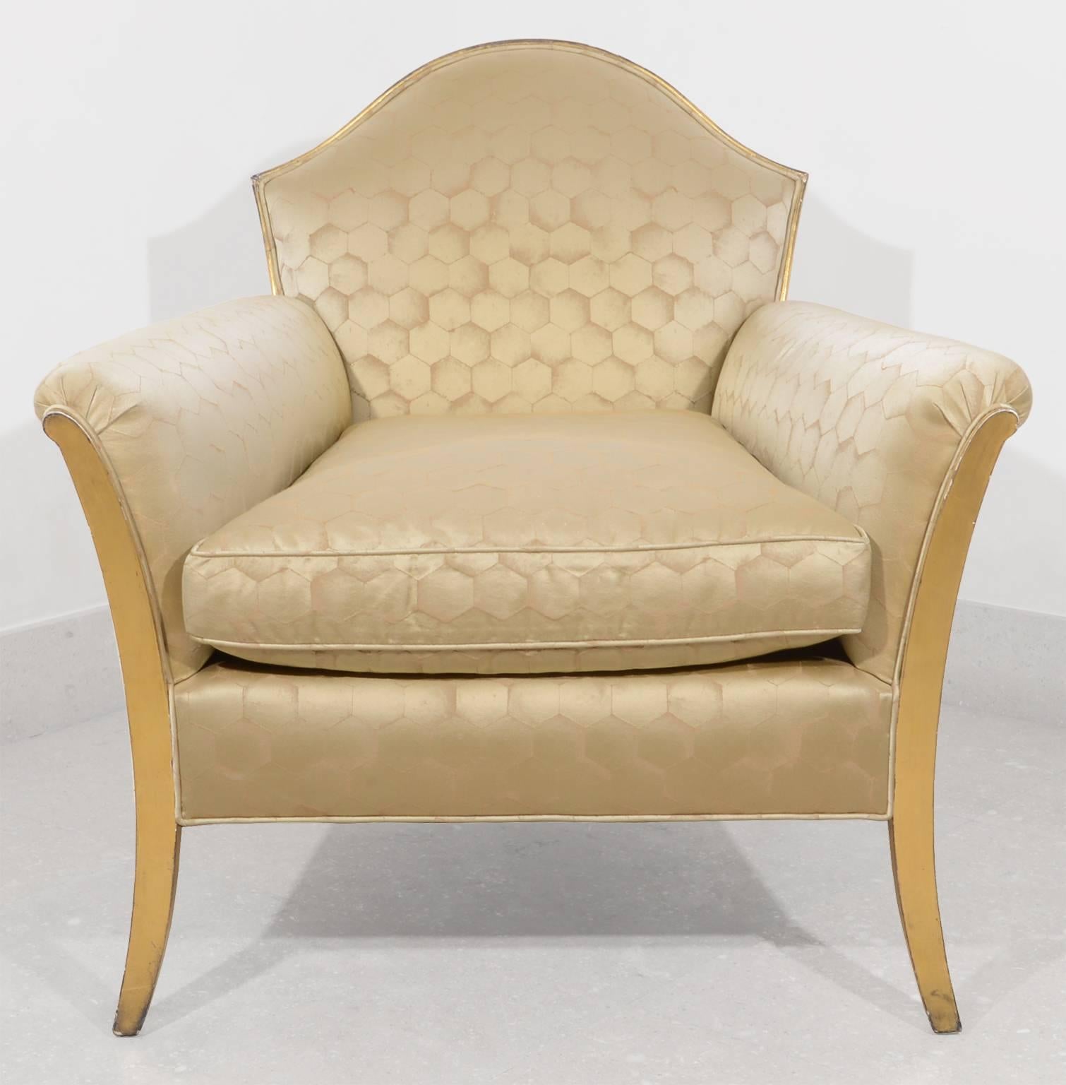 20th Century Pair of Gilt Lounge Chairs and Ottoman For Sale