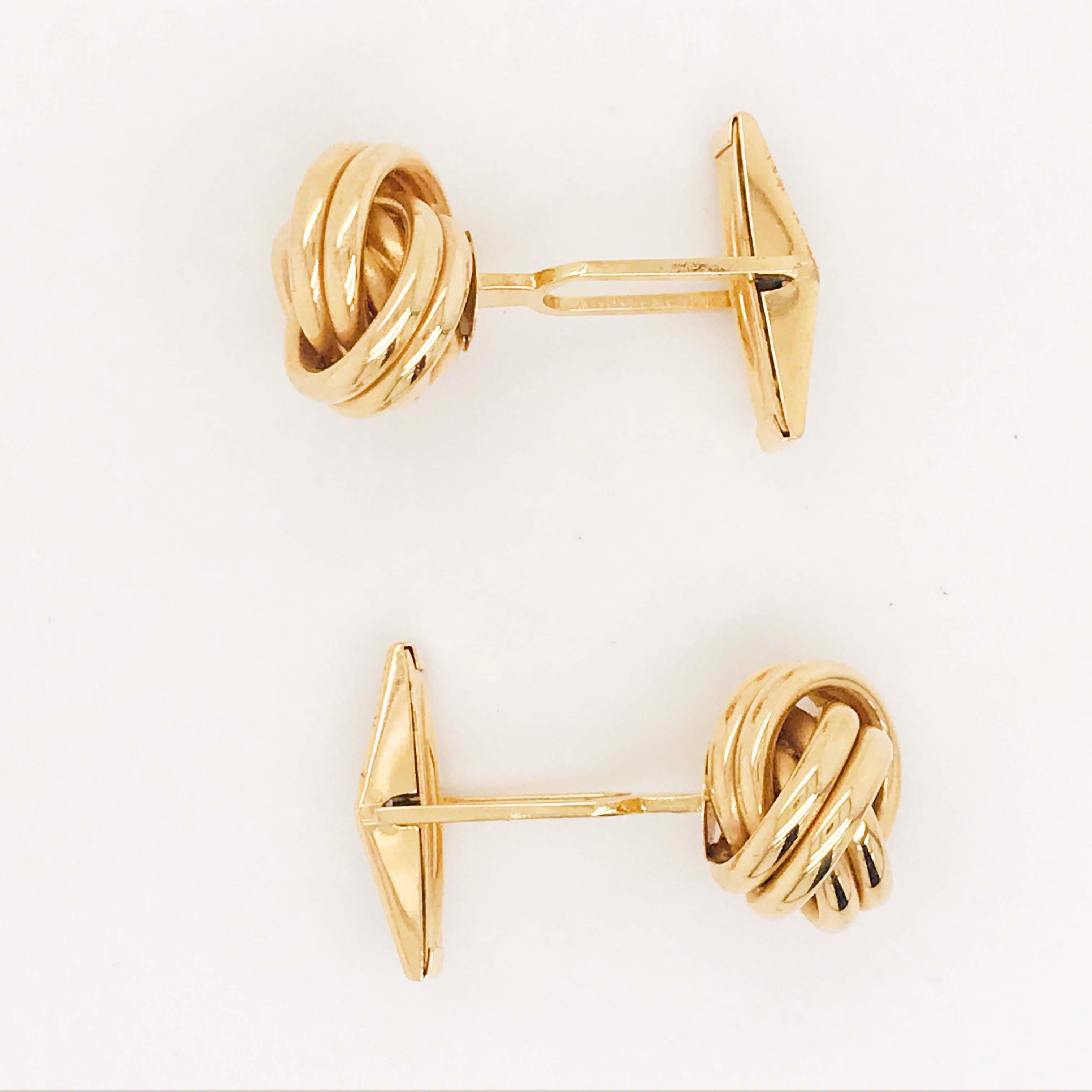 Gold Love Knot Cufflinks, 14K Yellow Gold Men's High Polish Love Knot Cufflinks In New Condition For Sale In Austin, TX