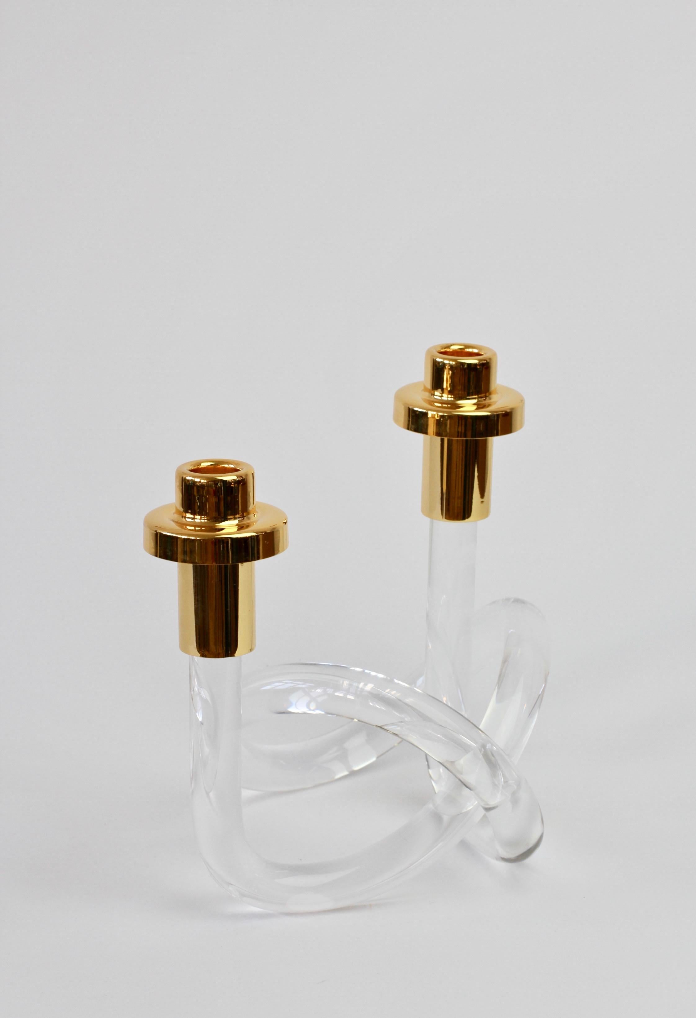Mid-Century Modern Gold & Lucite Twisted Pretzel Candlestick Holder / Candelabra by Dorothy Thorpe