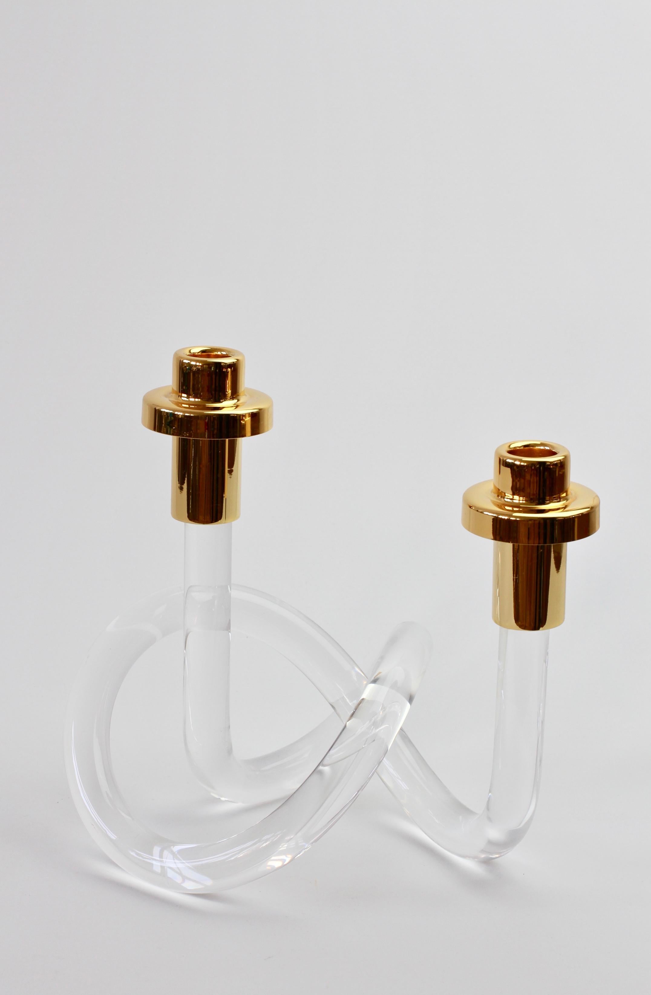 American Gold & Lucite Twisted Pretzel Candlestick Holder / Candelabra by Dorothy Thorpe