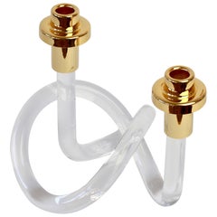 Gold & Lucite Twisted Pretzel Candlestick Holder / Candelabra by Dorothy Thorpe