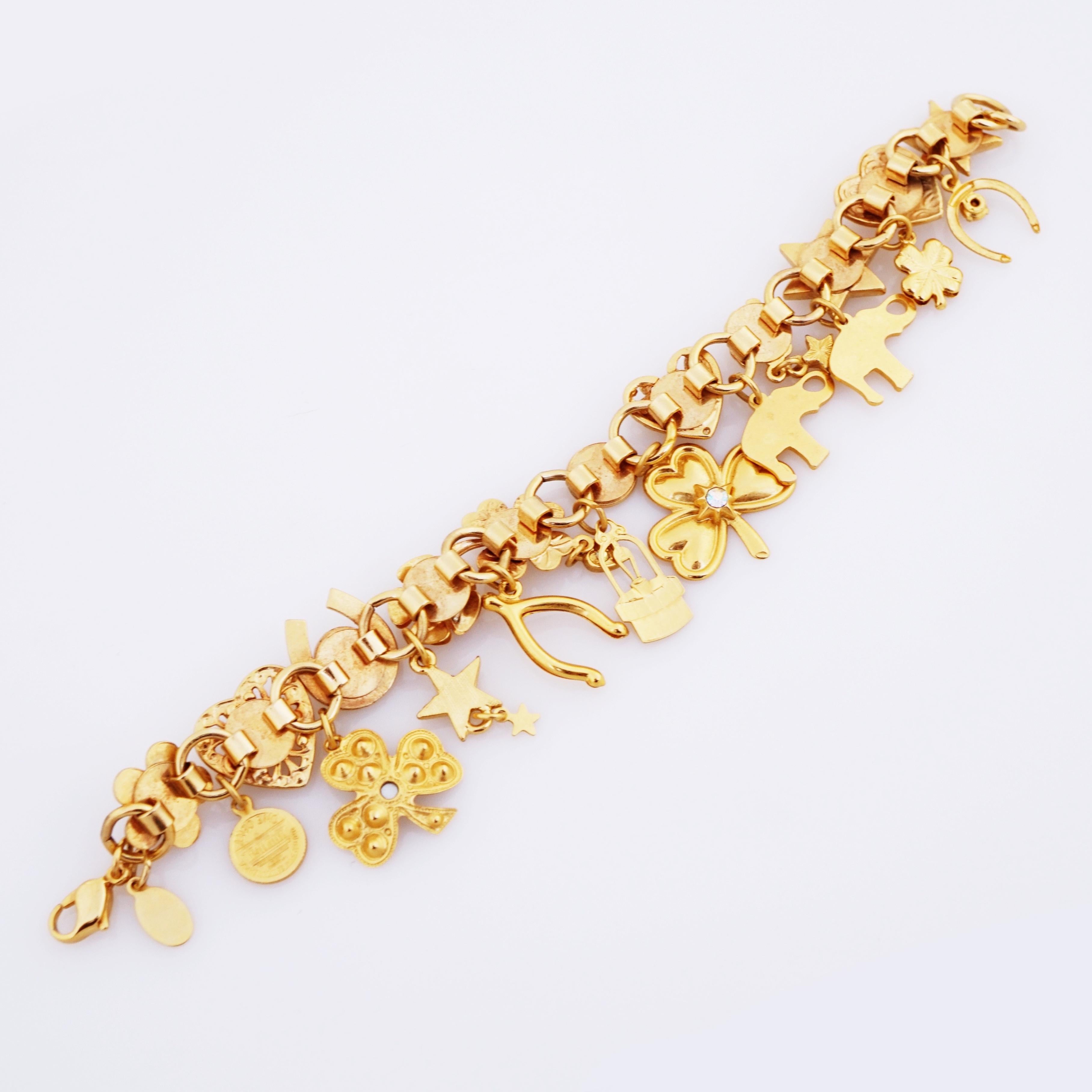 Gold Lucky Charm Bracelet By Kirks Folly, 1980s In Good Condition In McKinney, TX