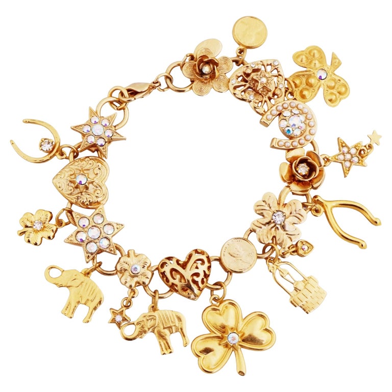 Gold Lucky Charm Bracelet By Kirks Folly, 1980s at 1stDibs