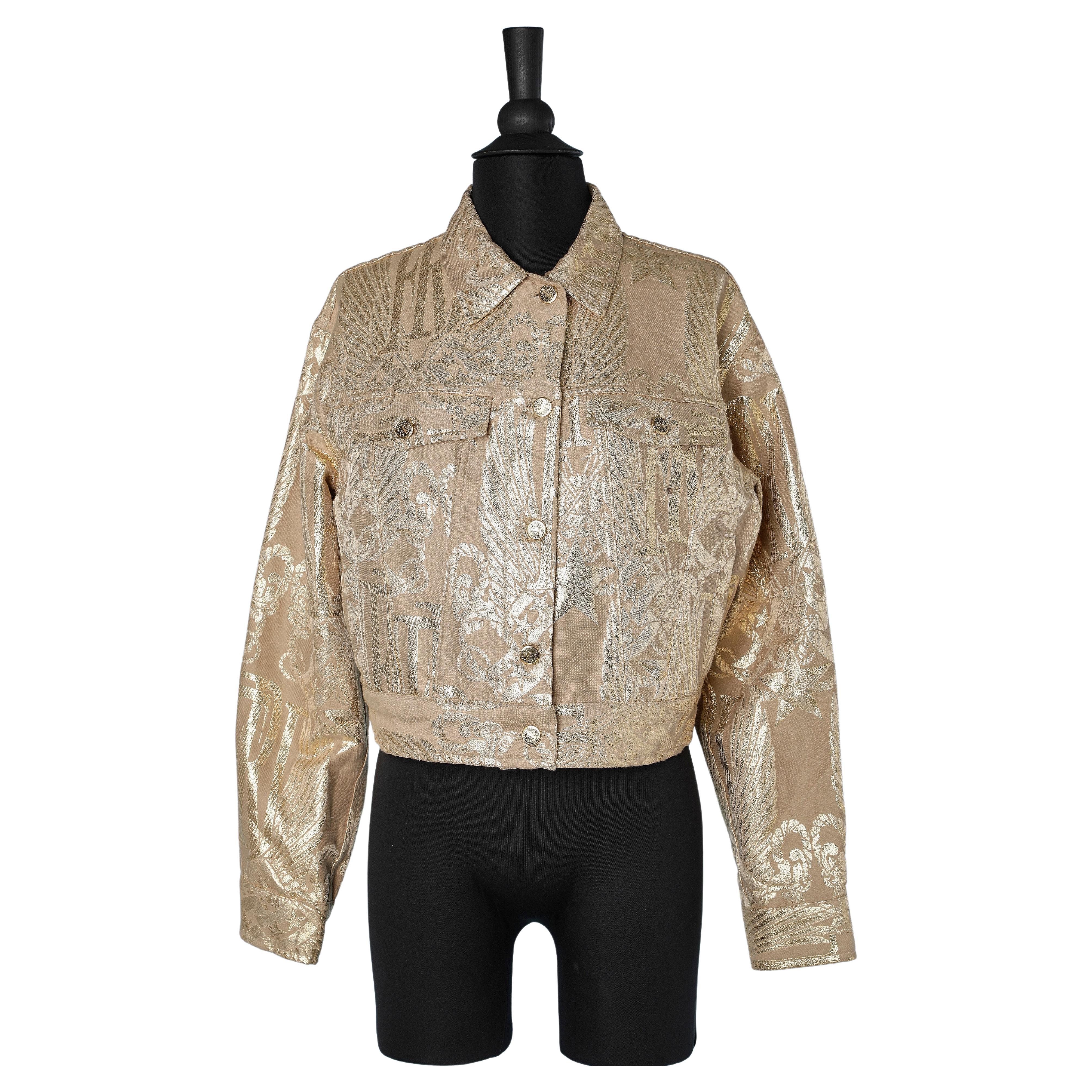 Gold lurex brocade single breasted jacket with branded buttons Ferré Jeans  For Sale